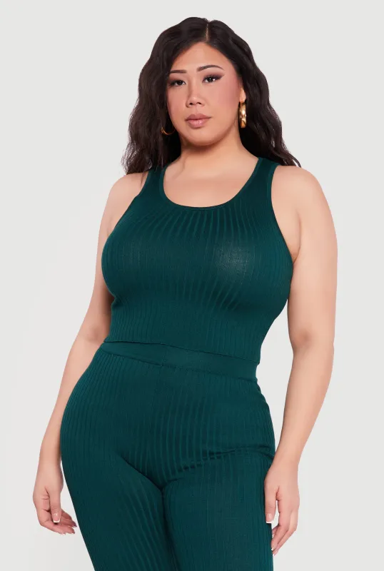 Plus Size Ribbed Knit Sleeveless Scoop Neck Crop Top sold by Rainbow
