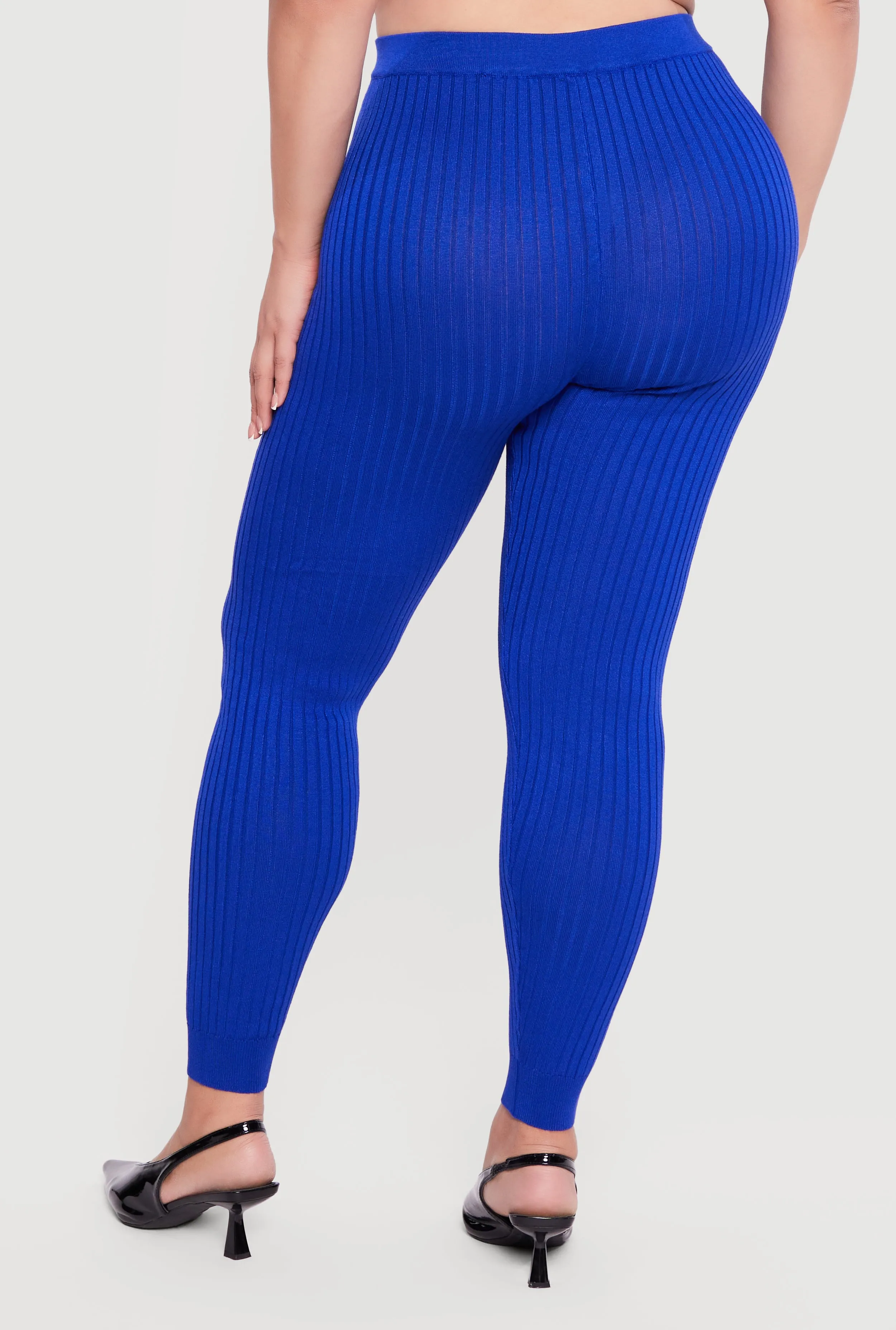 Plus Size High Waisted Ribbed Knit Leggings sold by Rainbow product image thumbnail 5