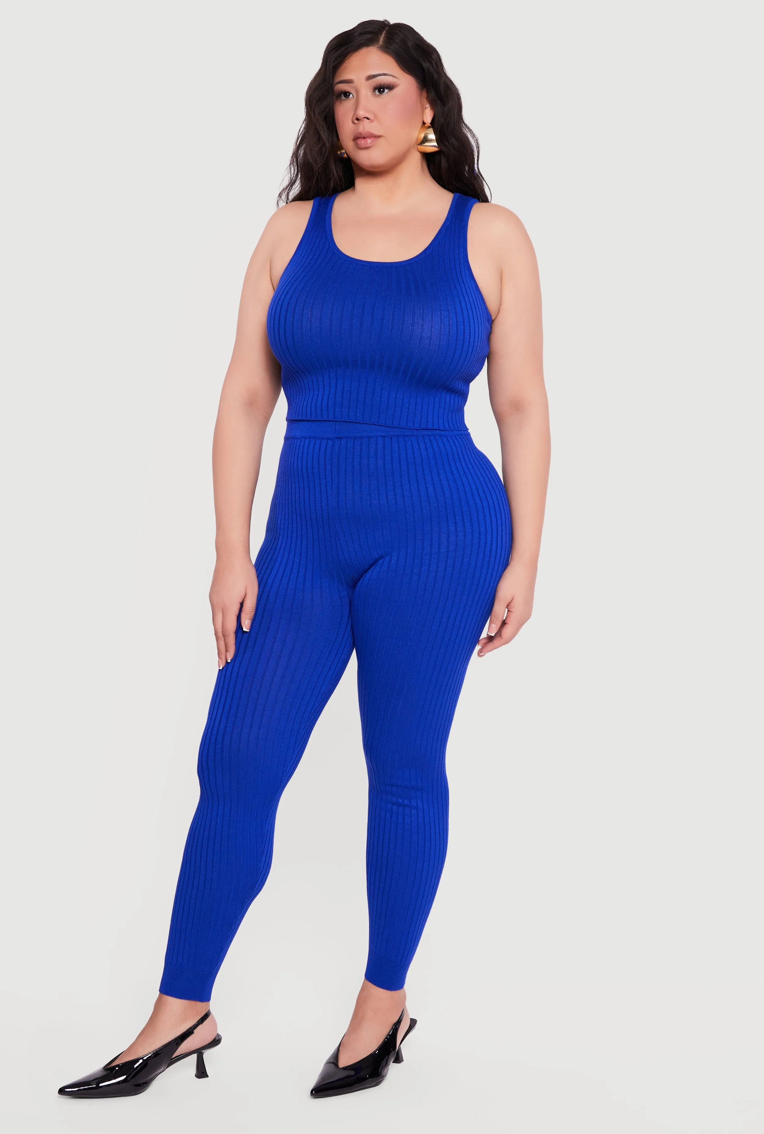Plus Size High Waisted Ribbed Knit Leggings sold by Rainbow product image thumbnail 2