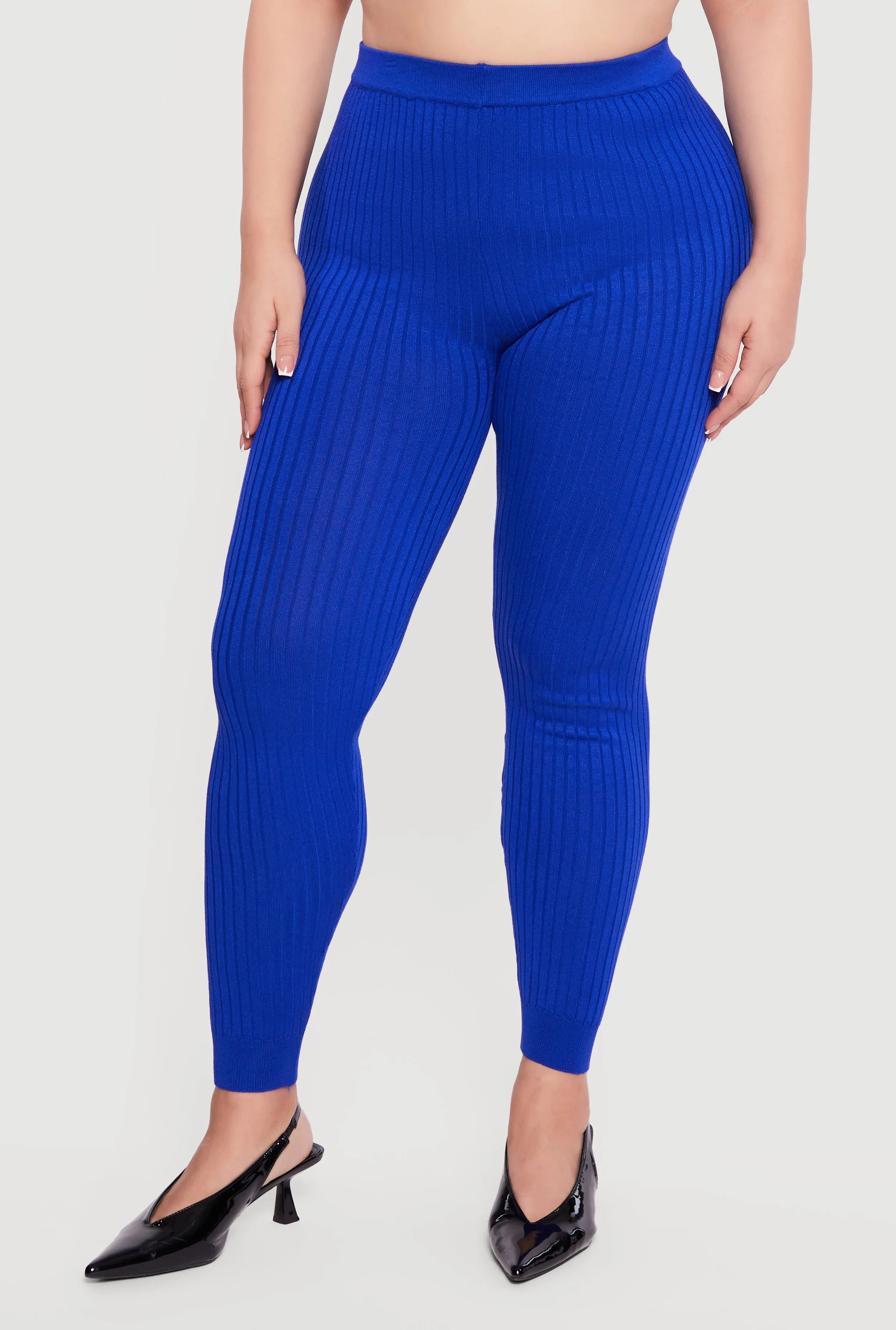Plus Size High Waisted Ribbed Knit Leggings sold by Rainbow product image thumbnail 3