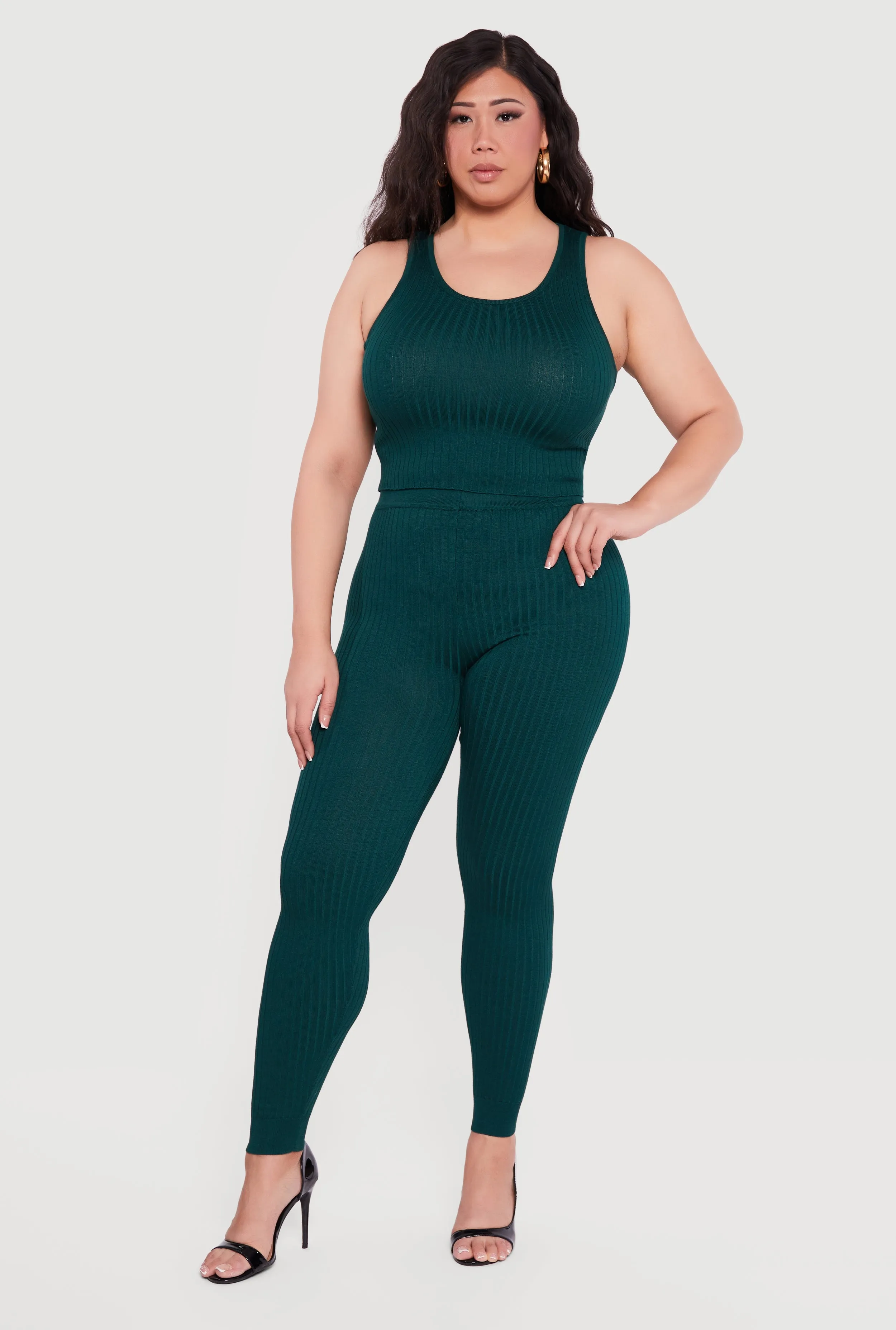 Plus Size High Waisted Ribbed Knit Leggings sold by Rainbow product image thumbnail 4