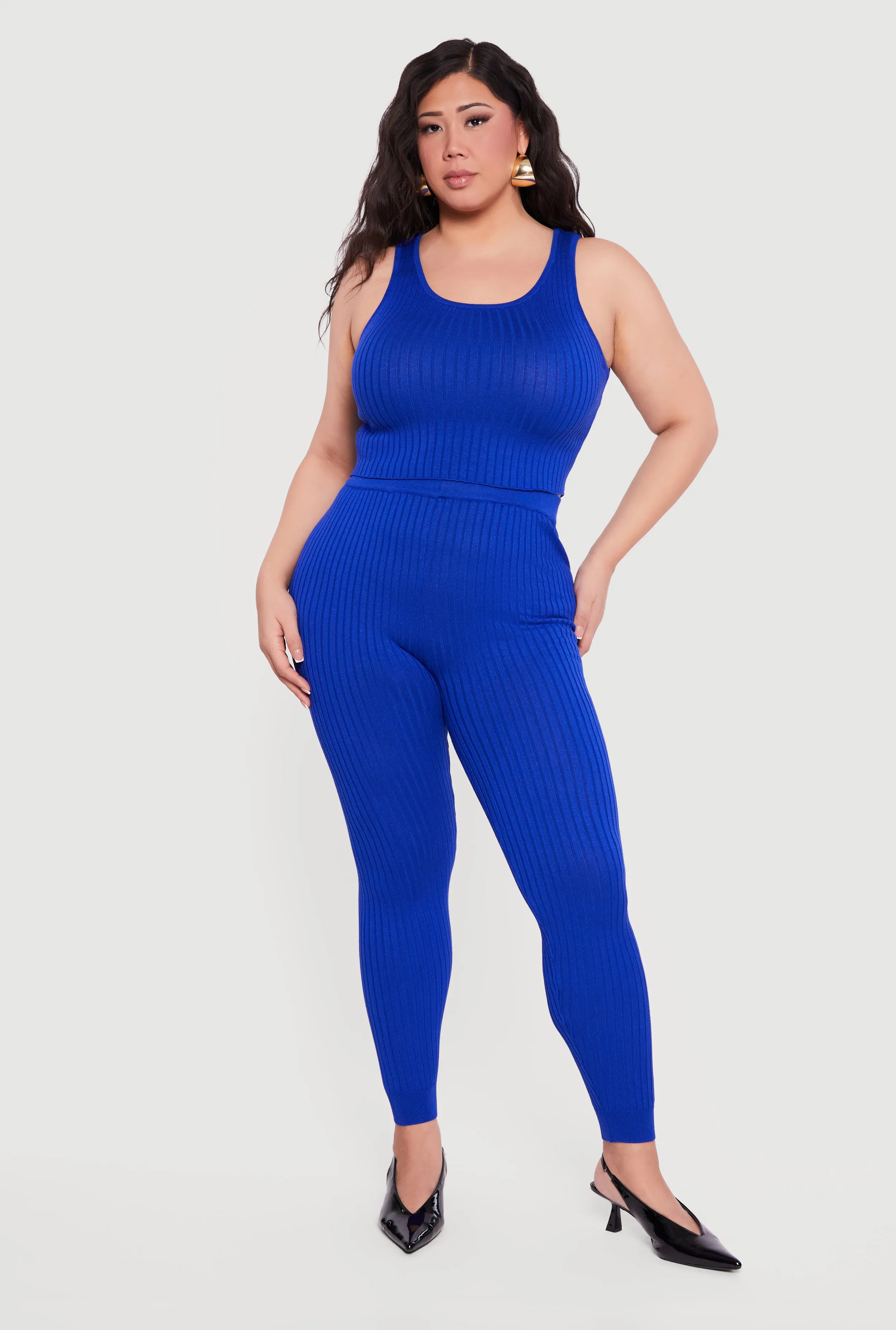 Plus Size High Waisted Ribbed Knit Leggings sold by Rainbow product image thumbnail 5