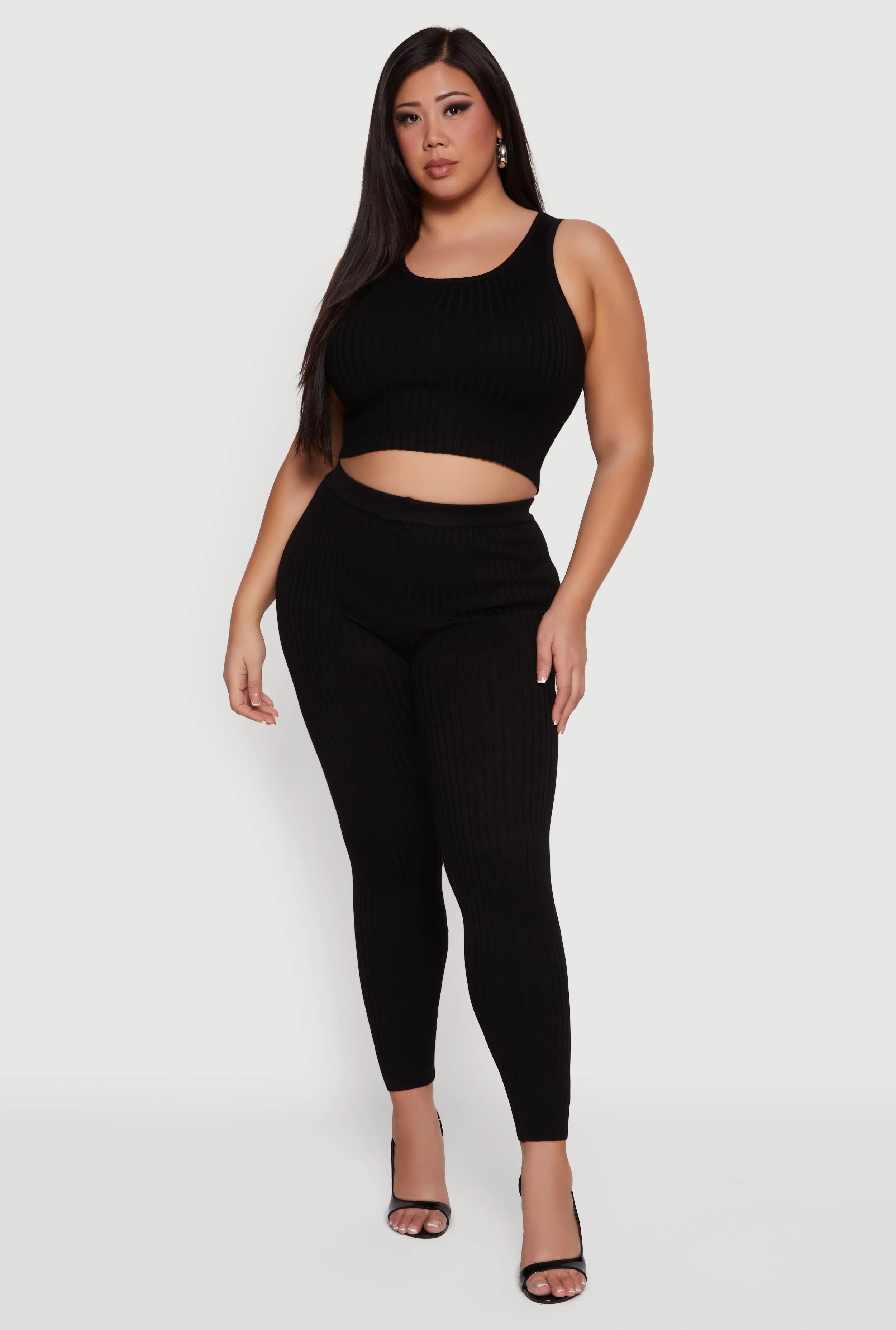 Plus Size High Waisted Ribbed Knit Leggings sold by Rainbow product image thumbnail 2