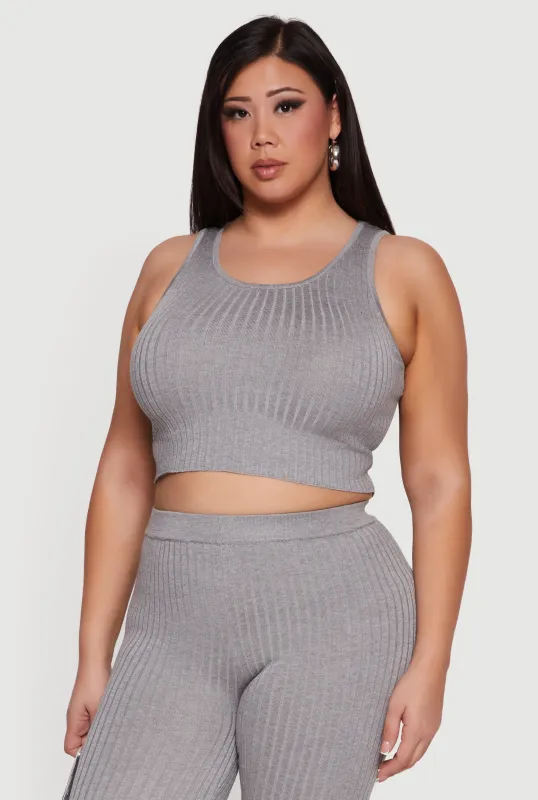 Plus Size Ribbed Knit Sleeveless Scoop Neck Crop Top sold by Rainbow