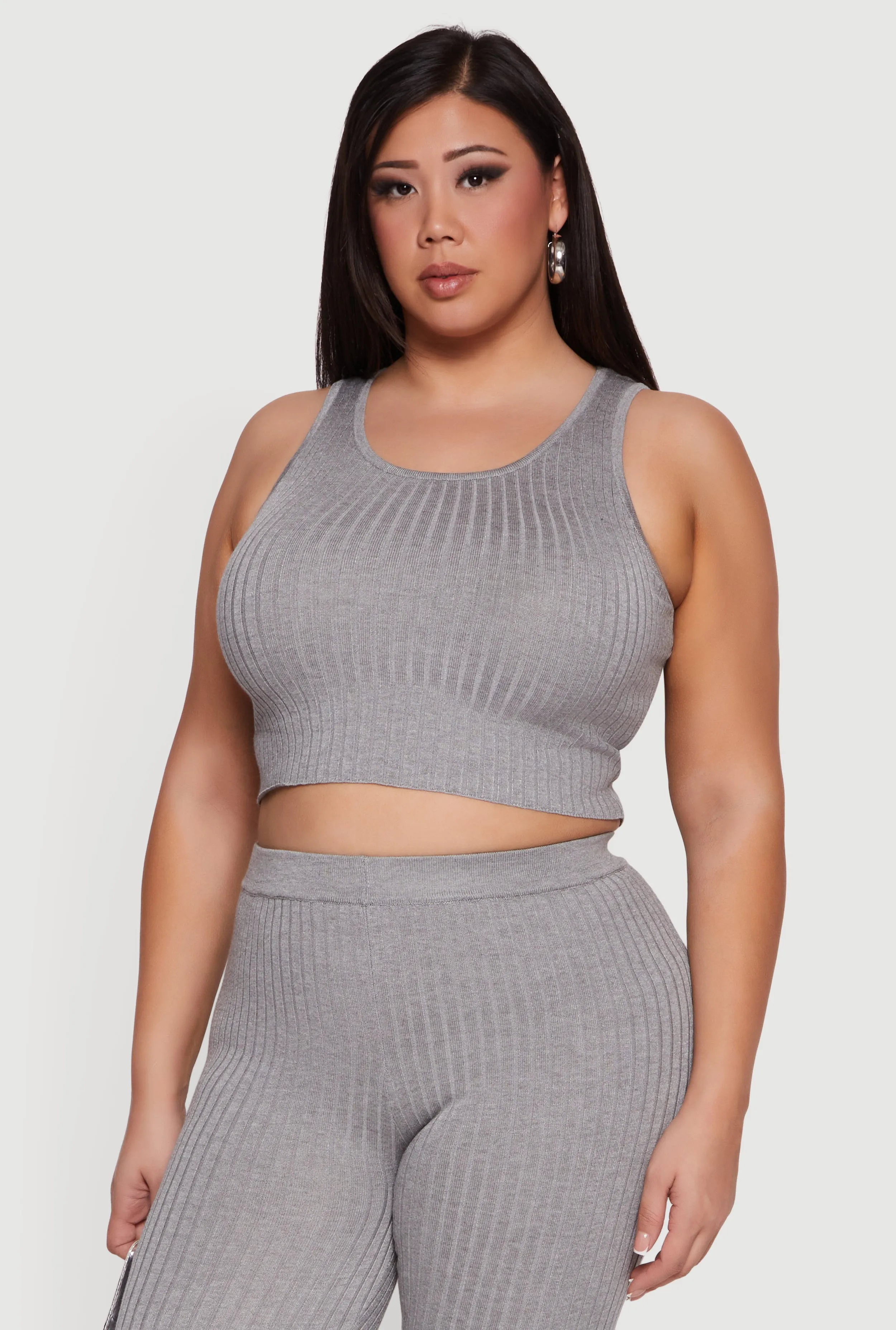 Plus Size Ribbed Knit Sleeveless Scoop Neck Crop Top sold by Rainbow