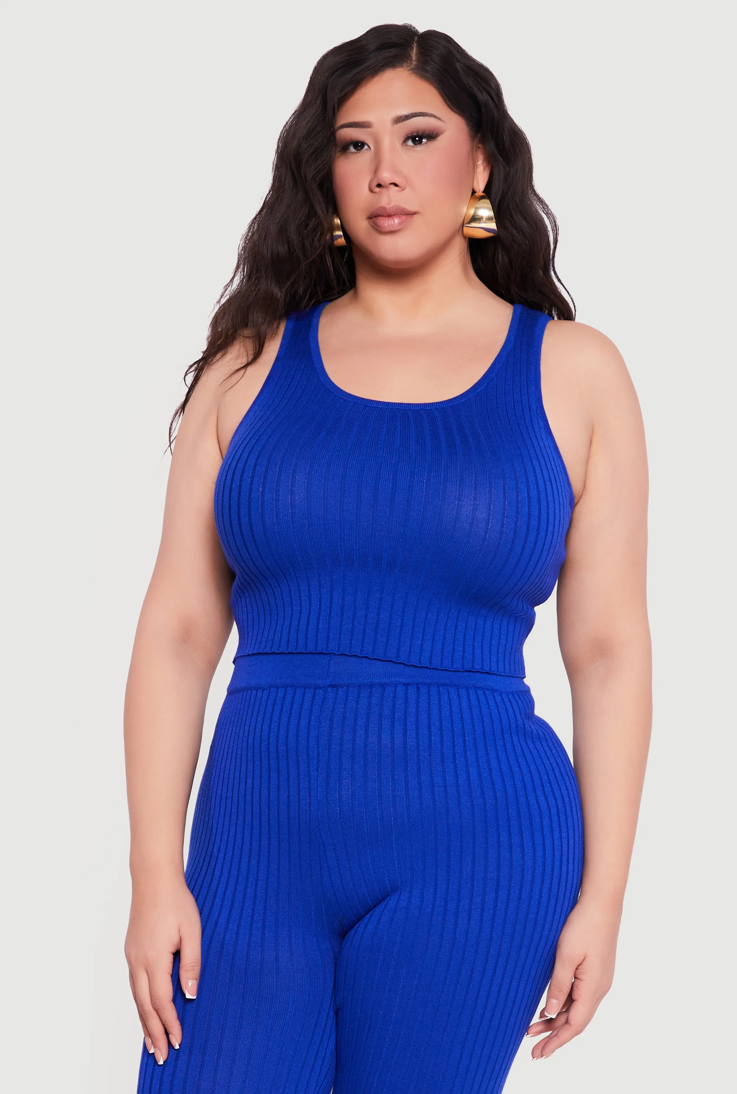 Plus Size Ribbed Knit Sleeveless Scoop Neck Crop Top sold by Rainbow product image thumbnail 5