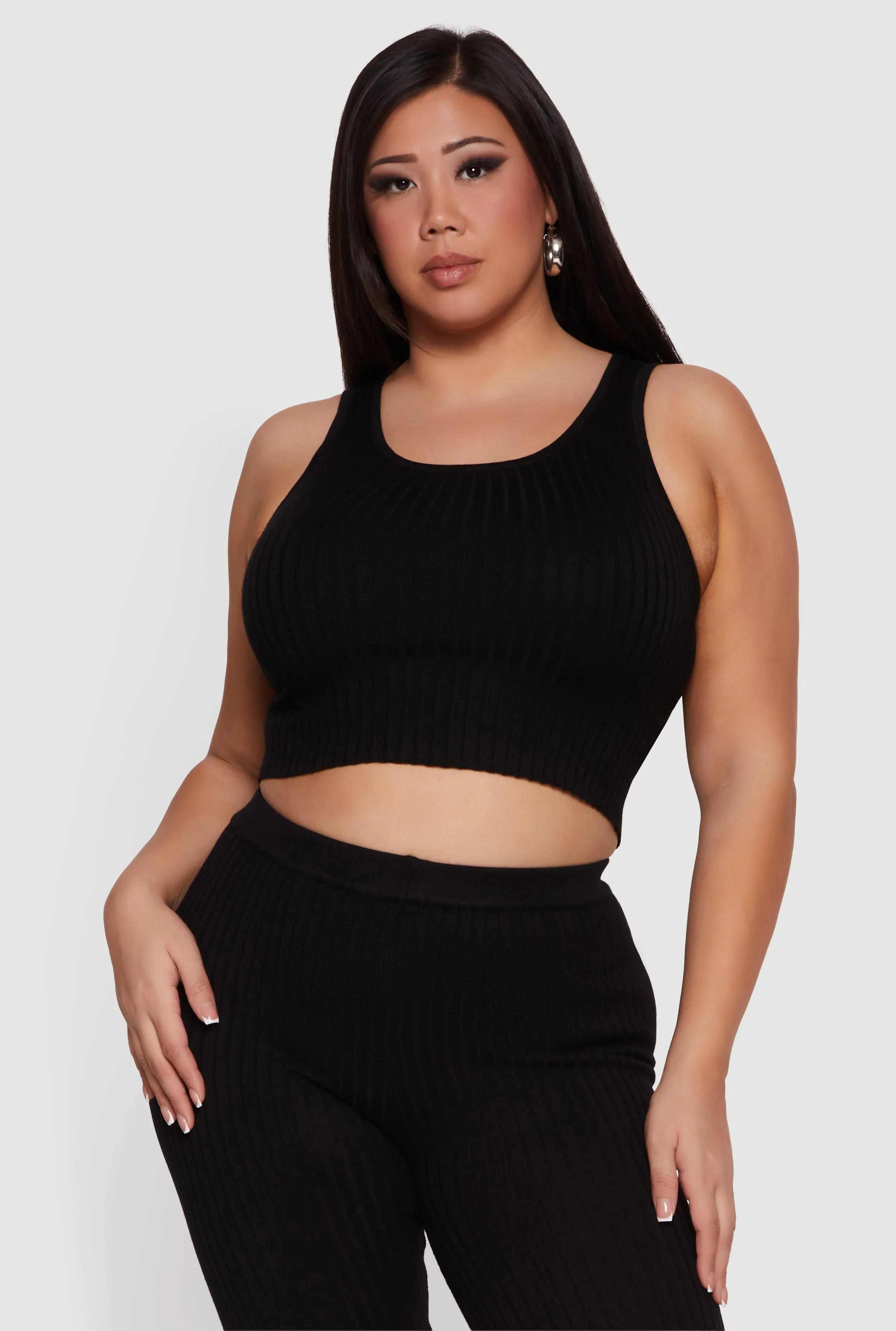 Plus Size Ribbed Knit Sleeveless Scoop Neck Crop Top sold by Rainbow product image thumbnail 4