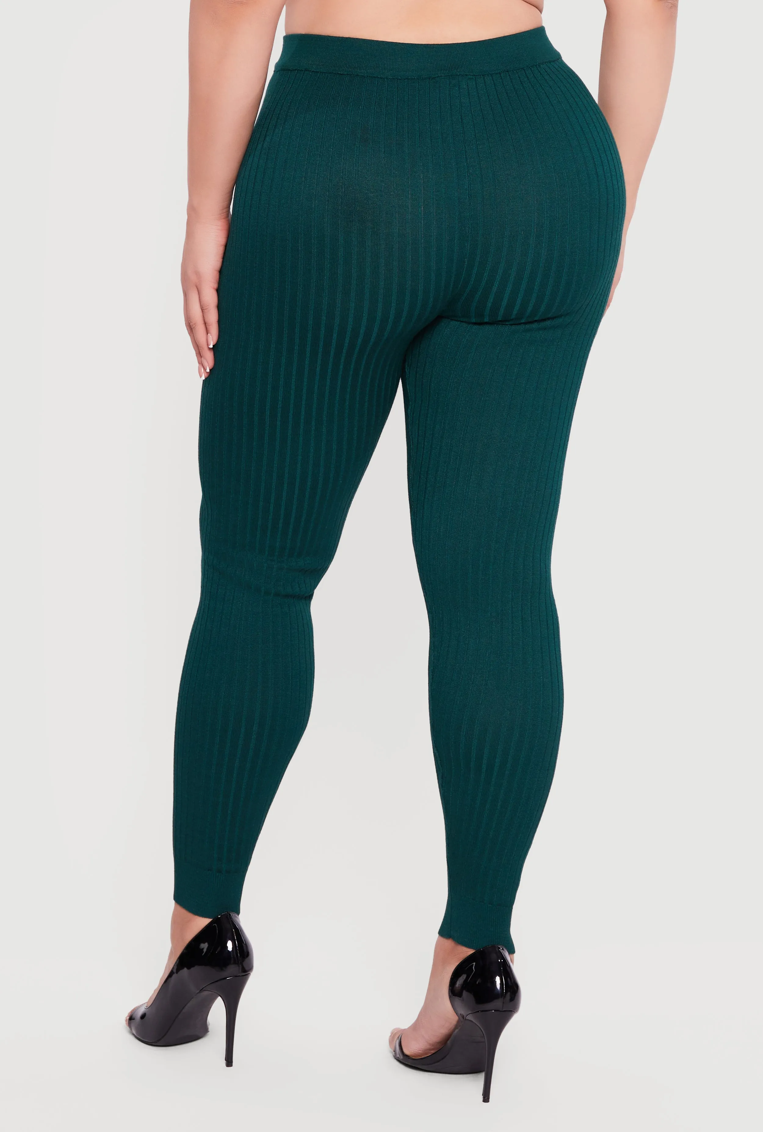 Plus Size High Waisted Ribbed Knit Leggings sold by Rainbow product image thumbnail 3