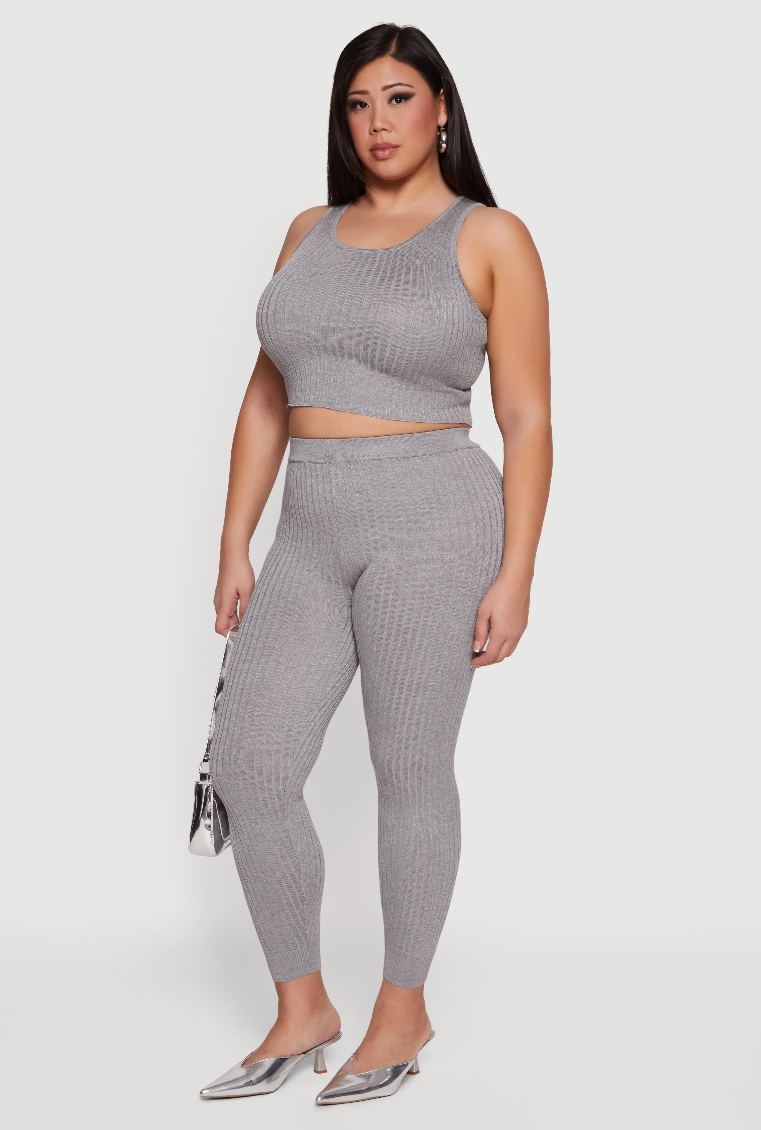 Plus Size Ribbed Knit Sleeveless Scoop Neck Crop Top sold by Rainbow product image thumbnail 3