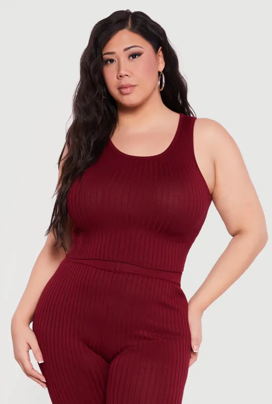 Plus Size Ribbed Knit Sleeveless Scoop Neck Crop Top sold by Rainbow