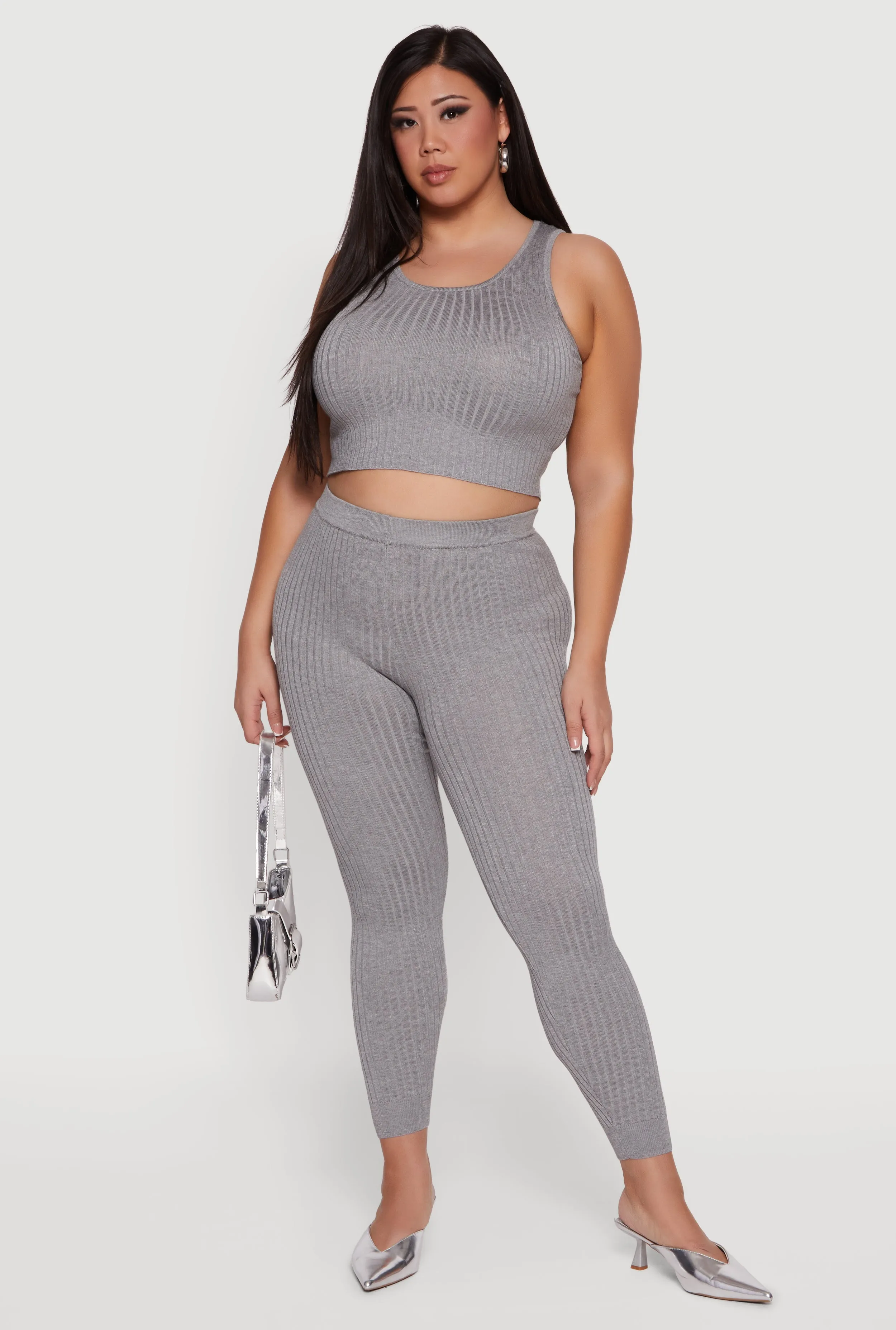 Plus Size High Waisted Ribbed Knit Leggings sold by Rainbow