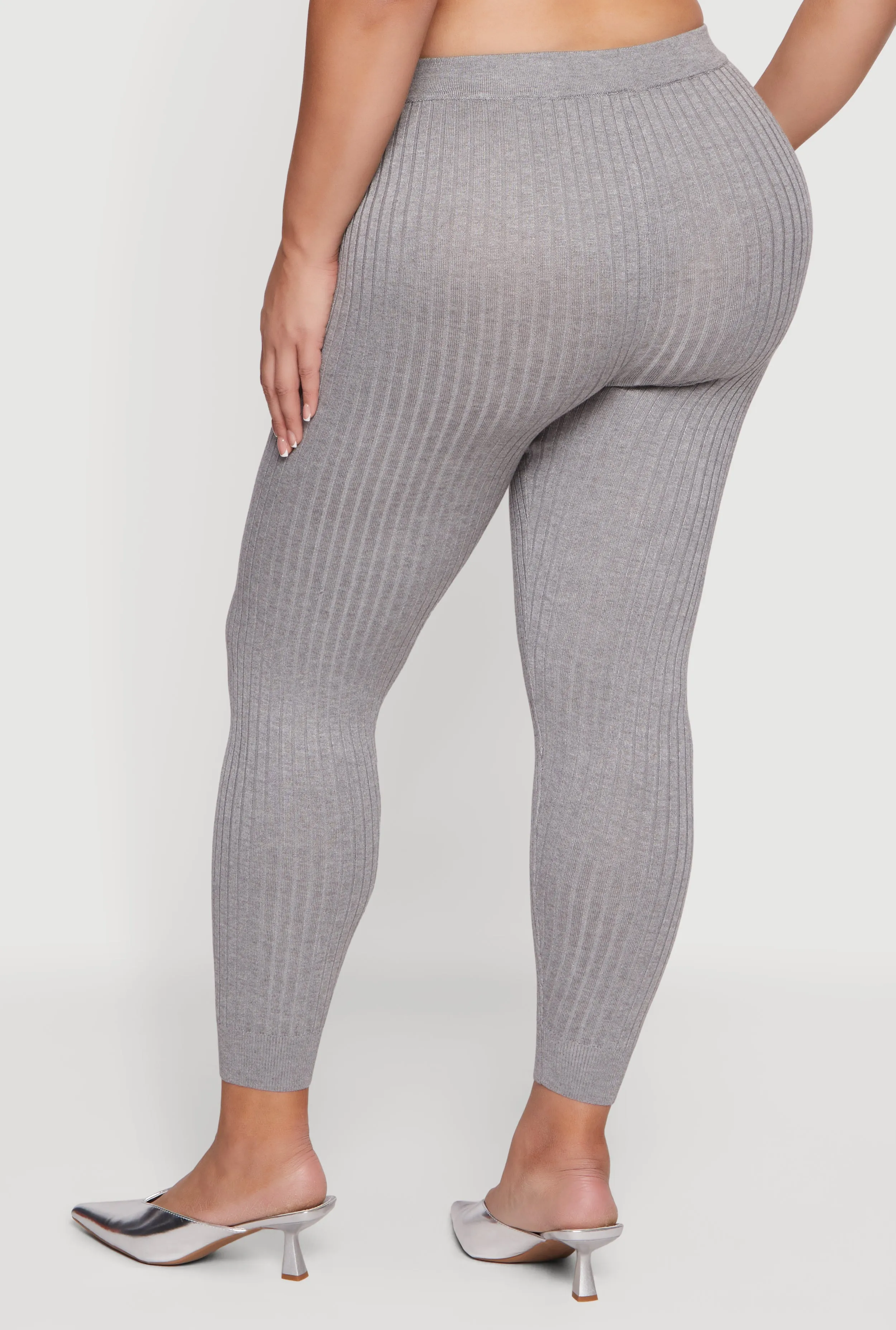 Plus Size High Waisted Ribbed Knit Leggings sold by Rainbow product image thumbnail 5