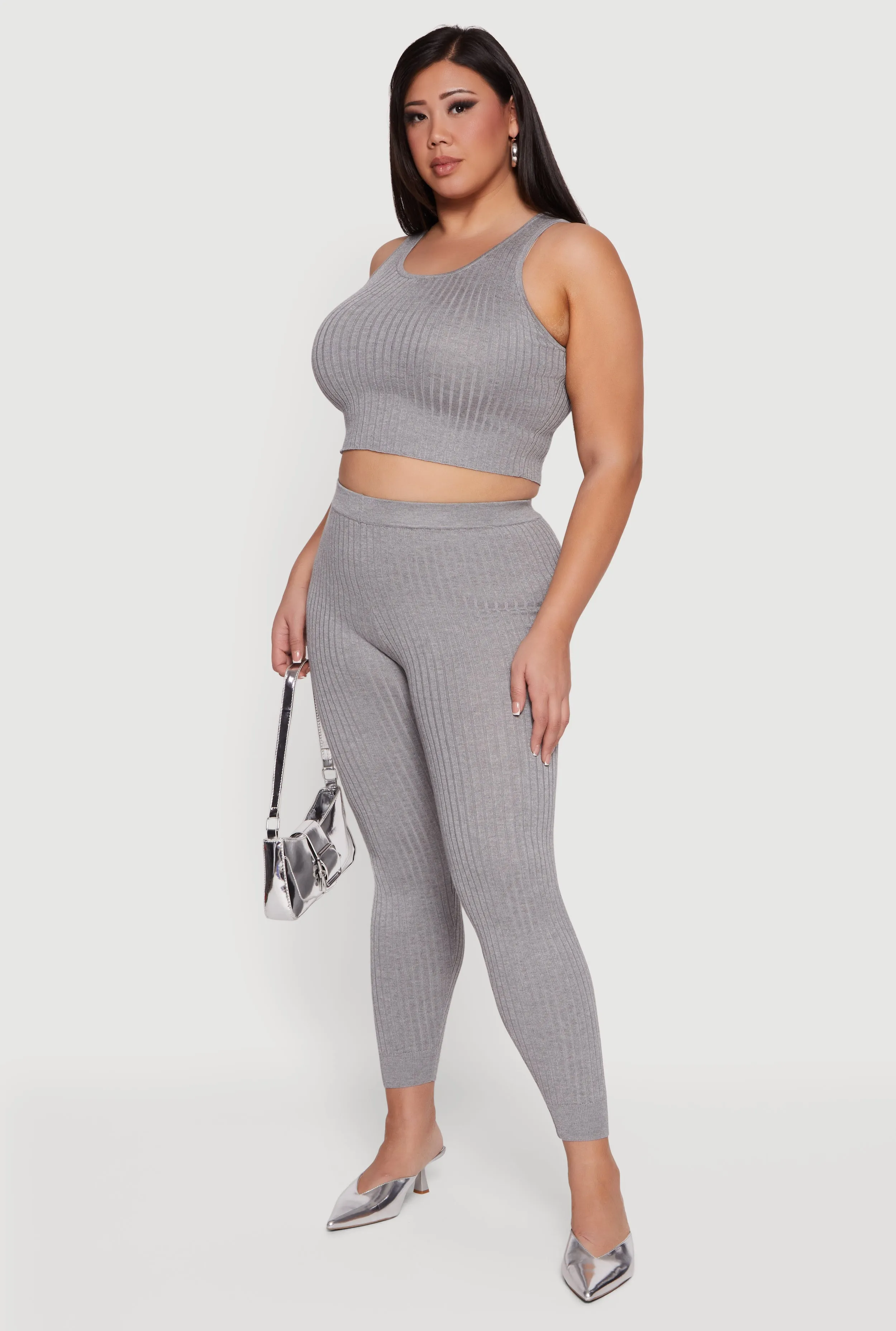 Plus Size High Waisted Ribbed Knit Leggings sold by Rainbow product image thumbnail 2