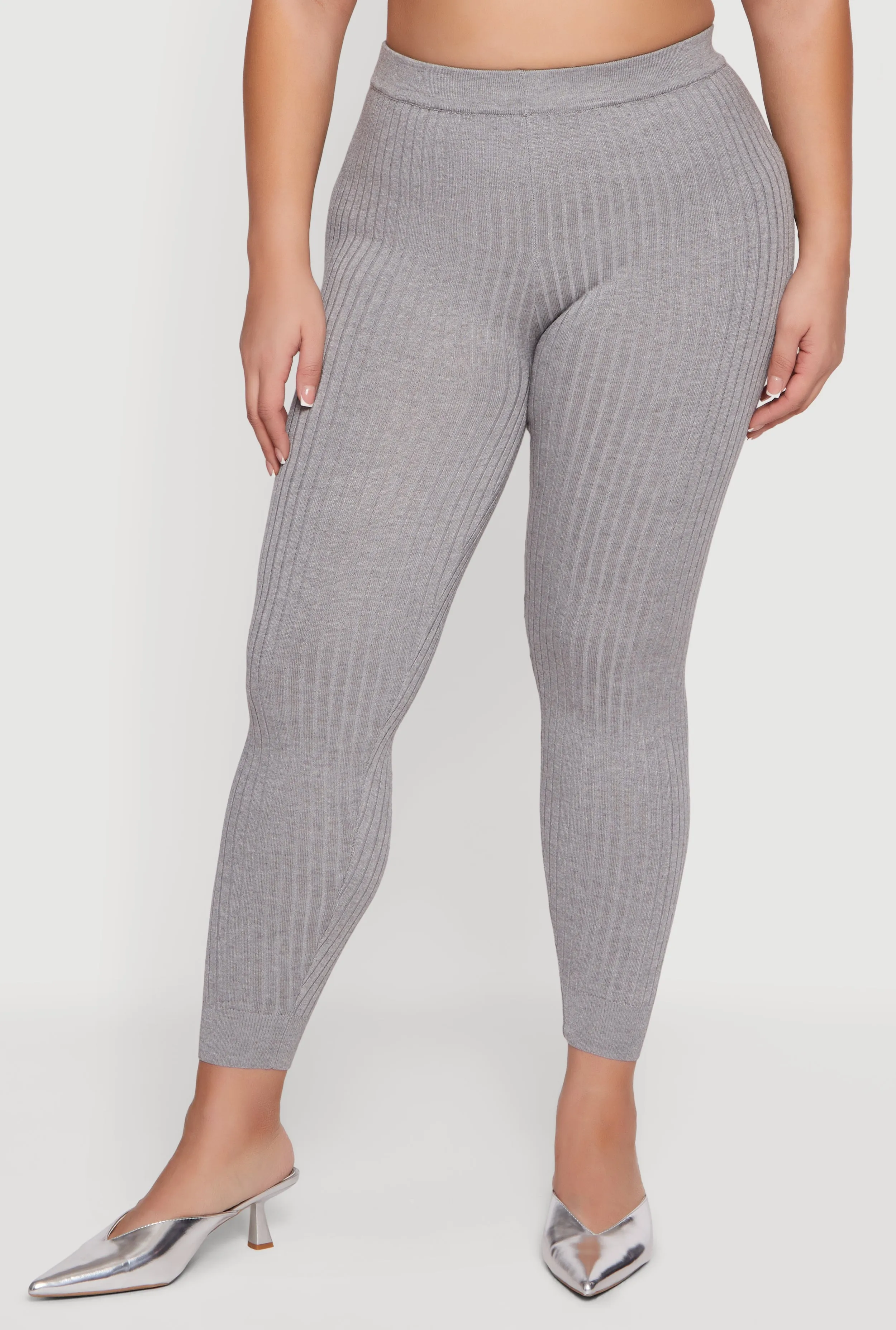 Plus Size High Waisted Ribbed Knit Leggings sold by Rainbow product image thumbnail 3