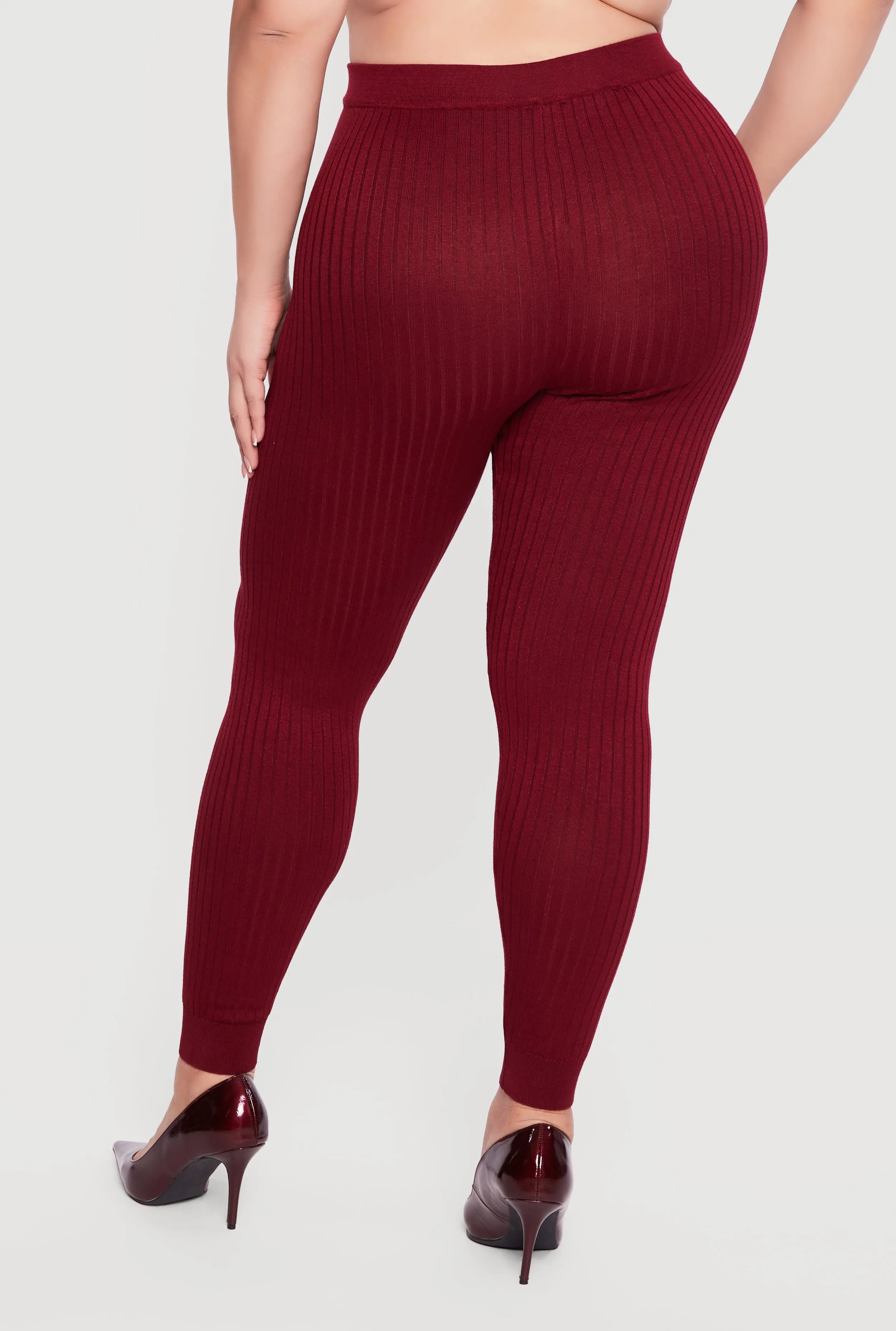 Plus Size High Waisted Ribbed Knit Leggings sold by Rainbow product image thumbnail 5