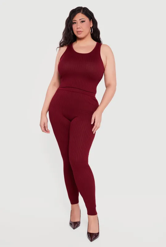 Plus Size High Waisted Ribbed Knit Leggings sold by Rainbow