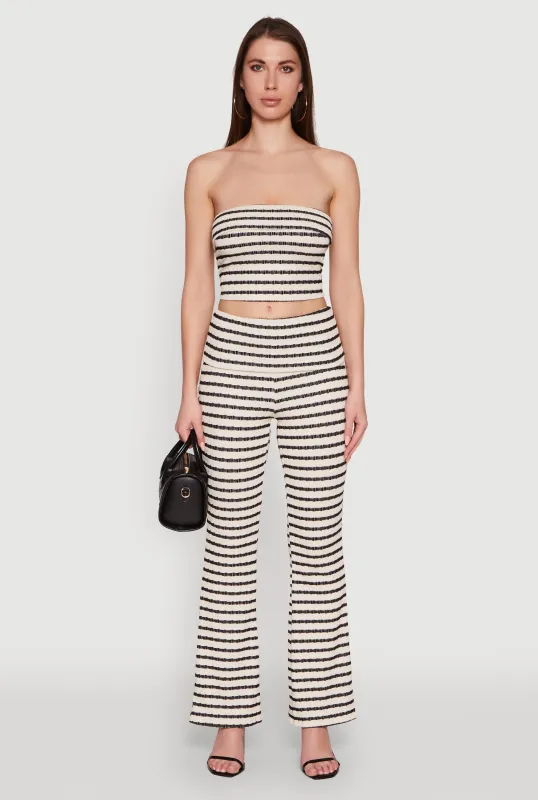 Stylish Fold Over Striped Flare Leg Casual Pants made by Rainbow