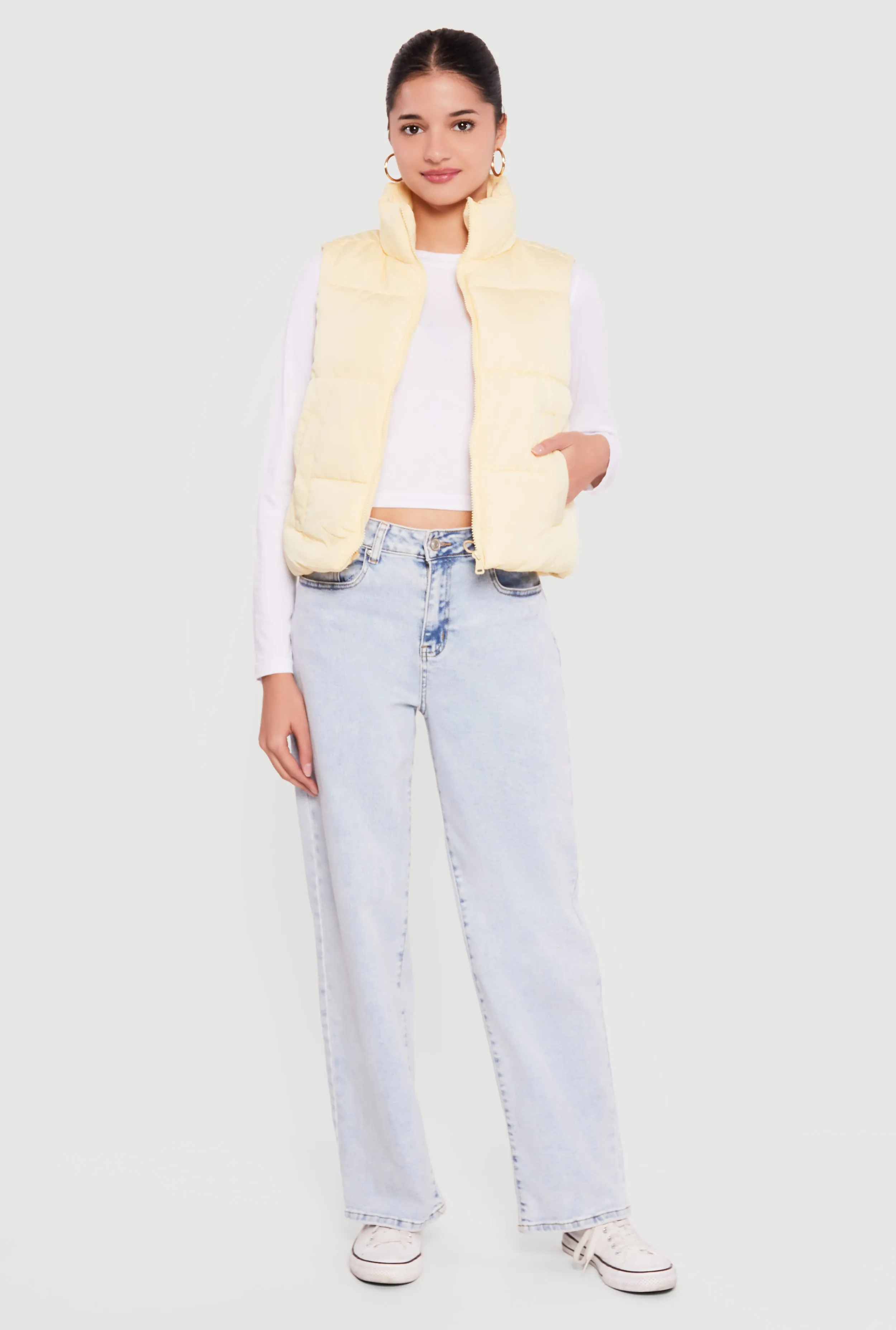 Almost Famous Solid Mock Neck Zip Front Puffer Vest sold by Rainbow