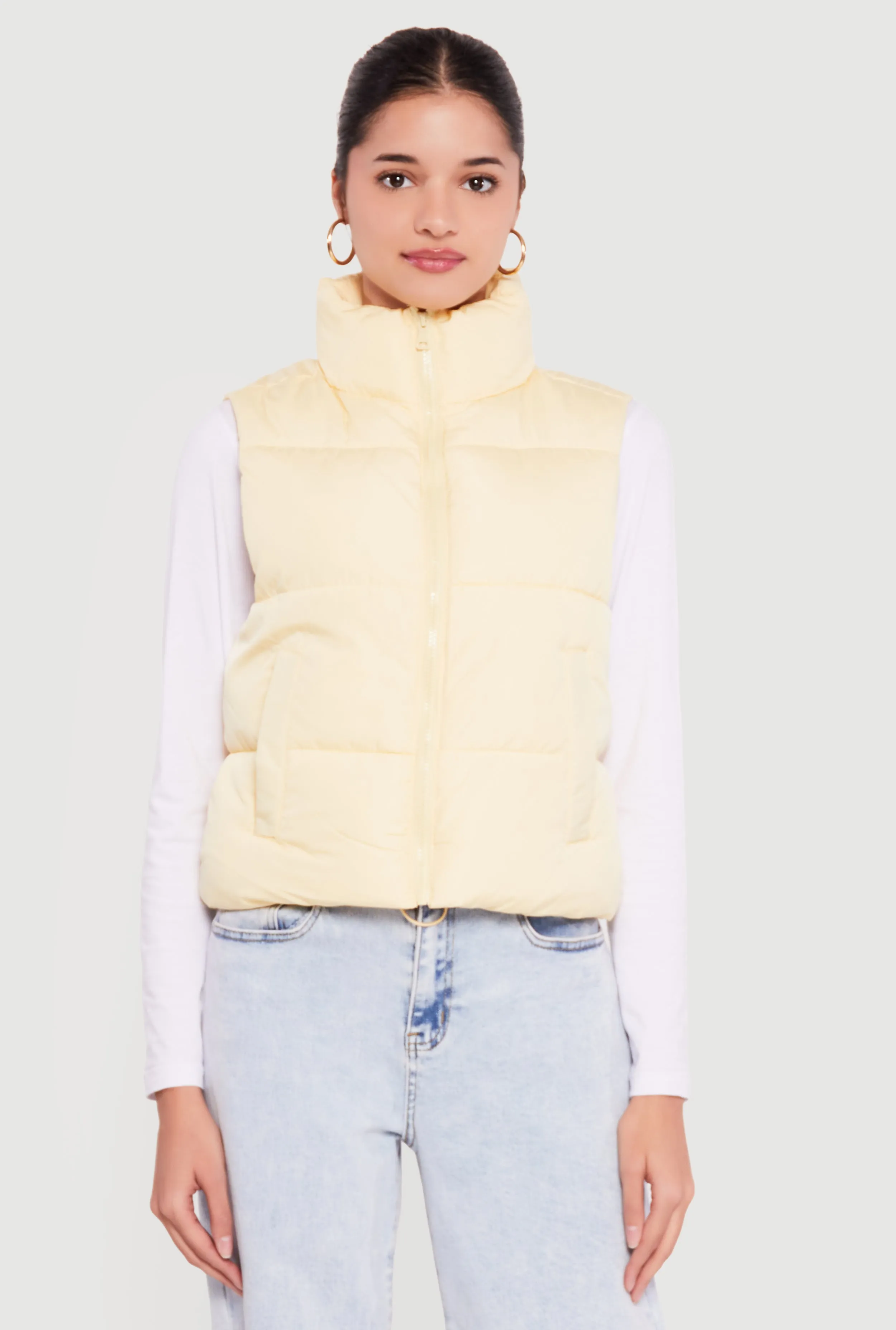 Almost Famous Solid Mock Neck Zip Front Puffer Vest sold by Rainbow product image thumbnail 2