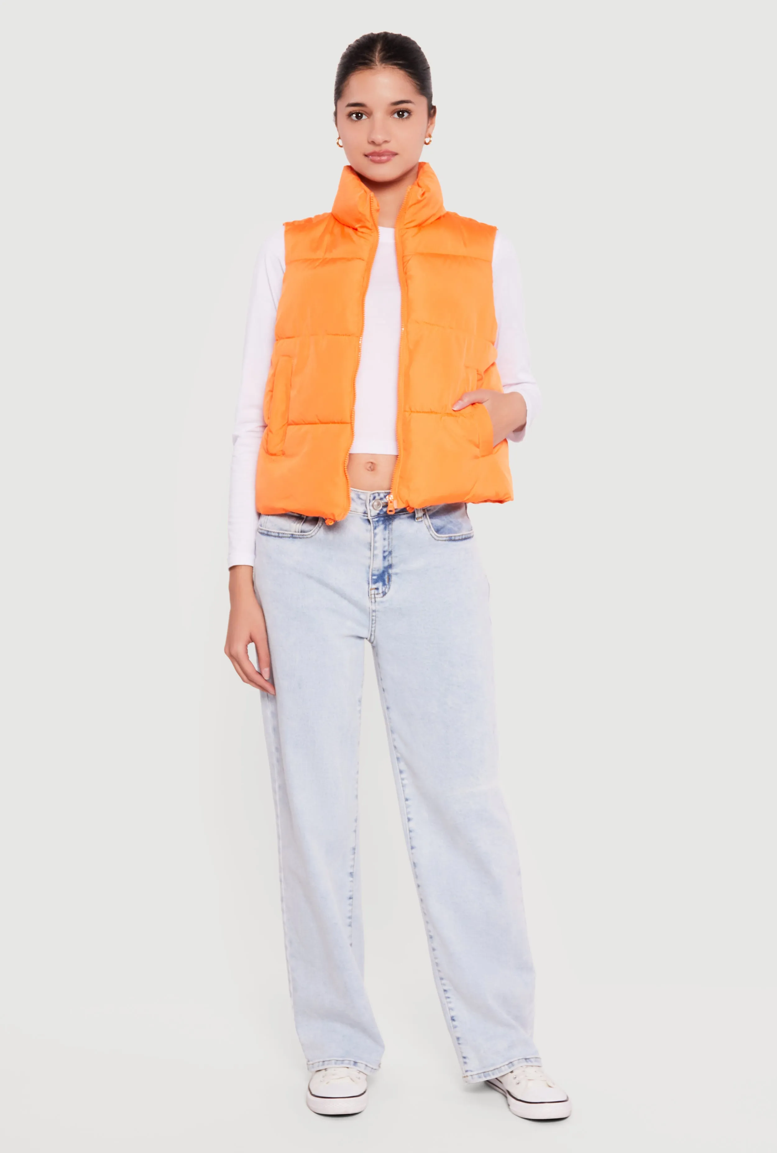 Almost Famous Solid Mock Neck Zip Front Puffer Vest sold by Rainbow