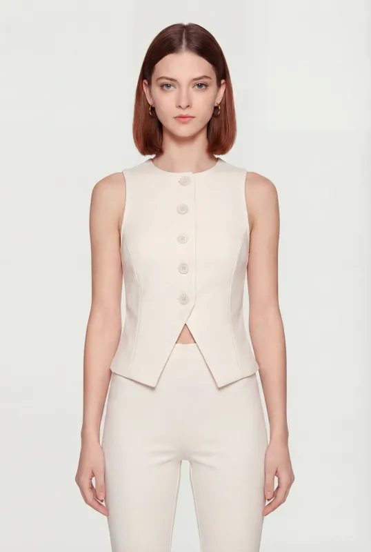 Front Slit Crepe Knit Blazer Vest sold by Rainbow