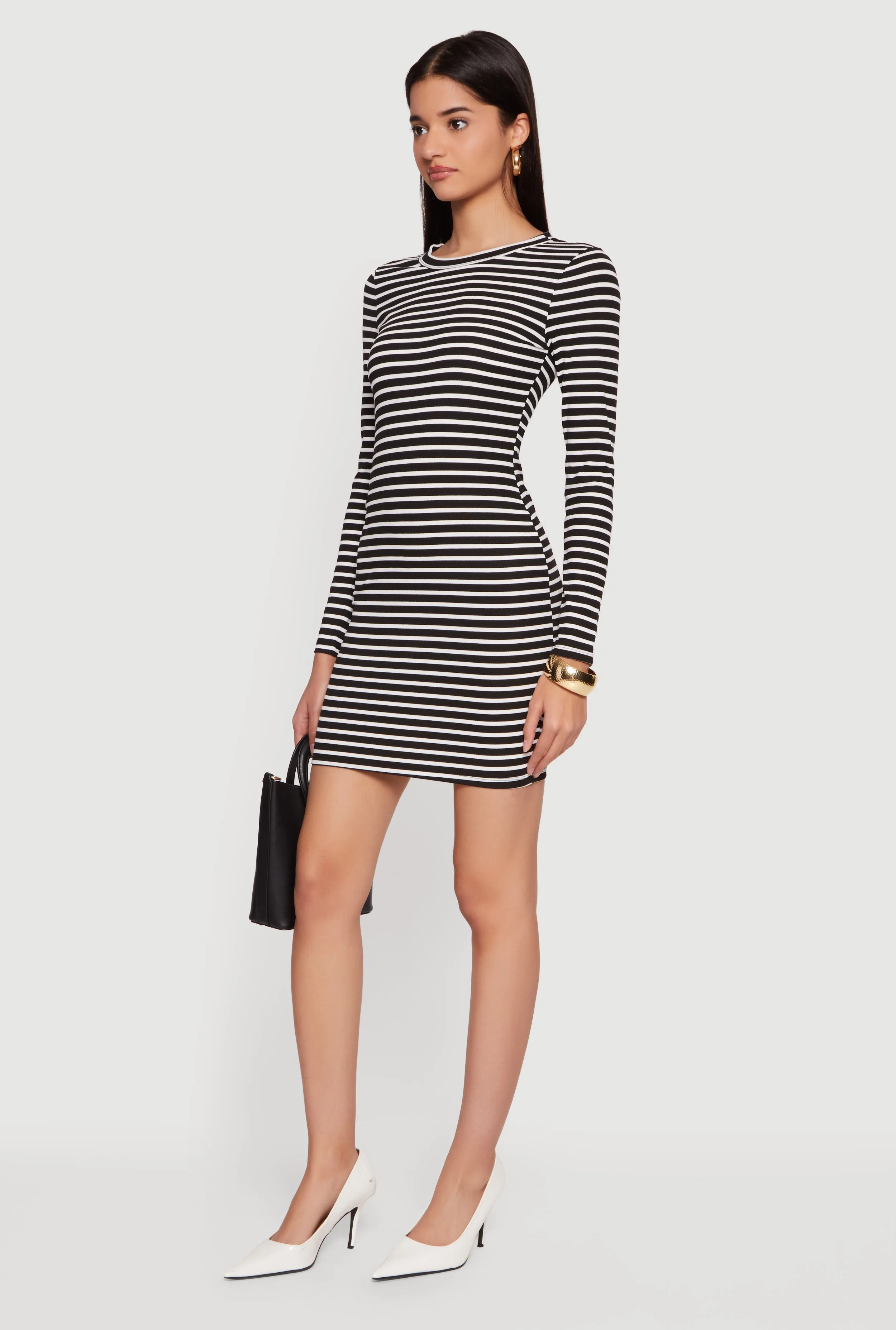 Striped Long Sleeve Ribbed Knit Mini Dress sold by Rainbow product image thumbnail 2