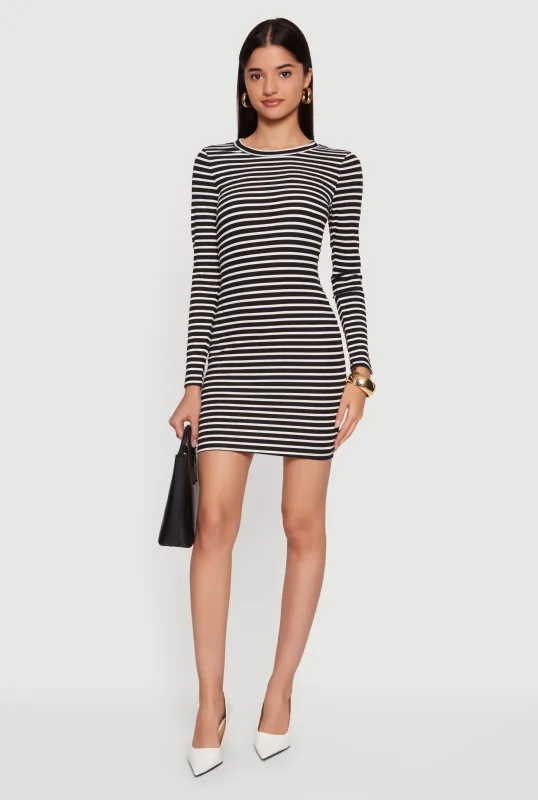 Striped Long Sleeve Ribbed Knit Mini Dress sold by Rainbow