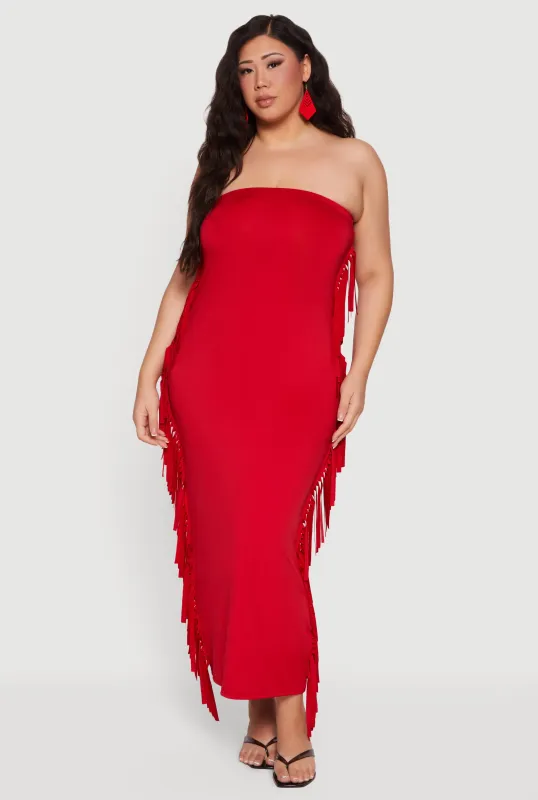 Plus Size Fringe Side Maxi Tube Dress sold by Rainbow