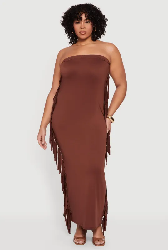 Plus Size Fringe Side Maxi Tube Dress sold by Rainbow