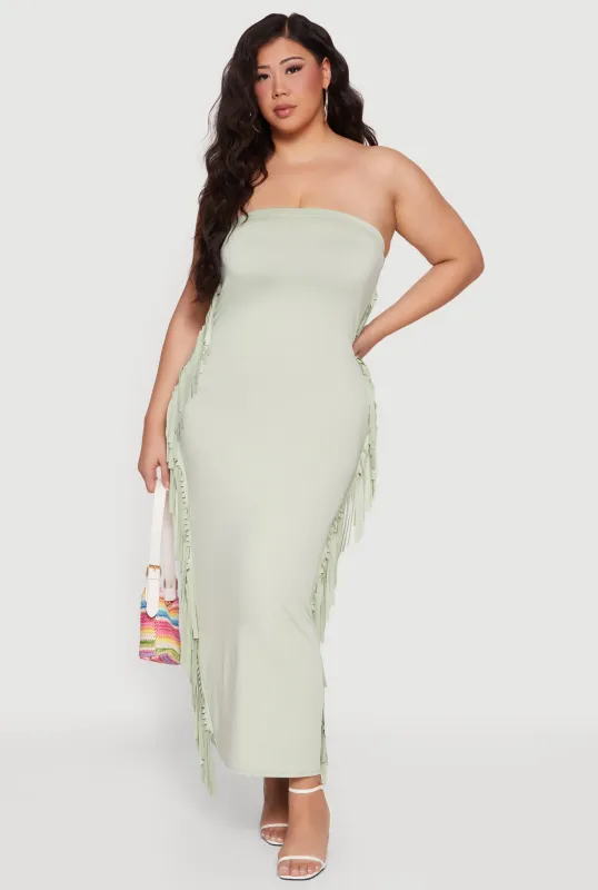 Plus Size Fringe Side Maxi Tube Dress sold by Rainbow