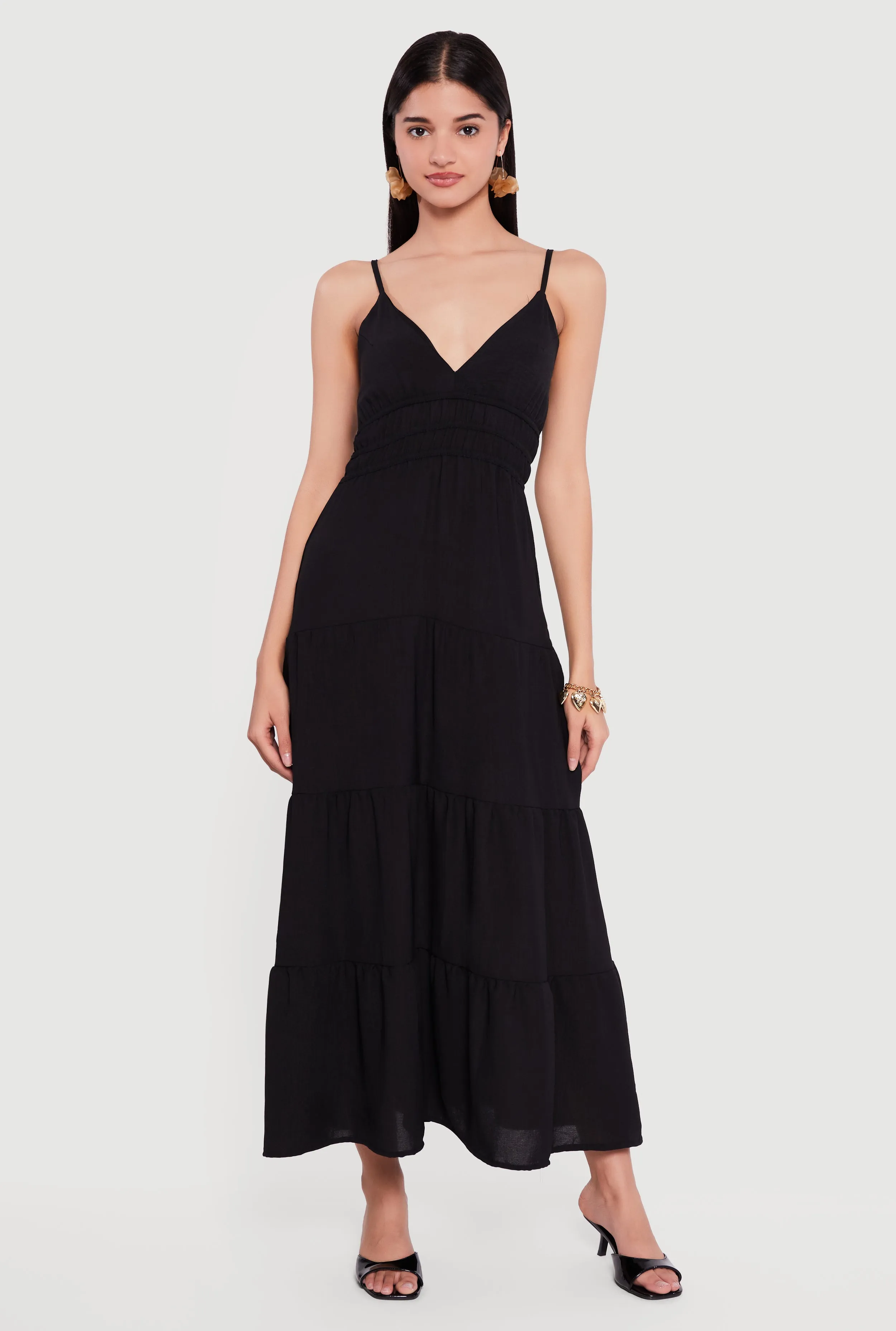Solid Crepe Knit Tiered Maxi Dress sold by Rainbow
