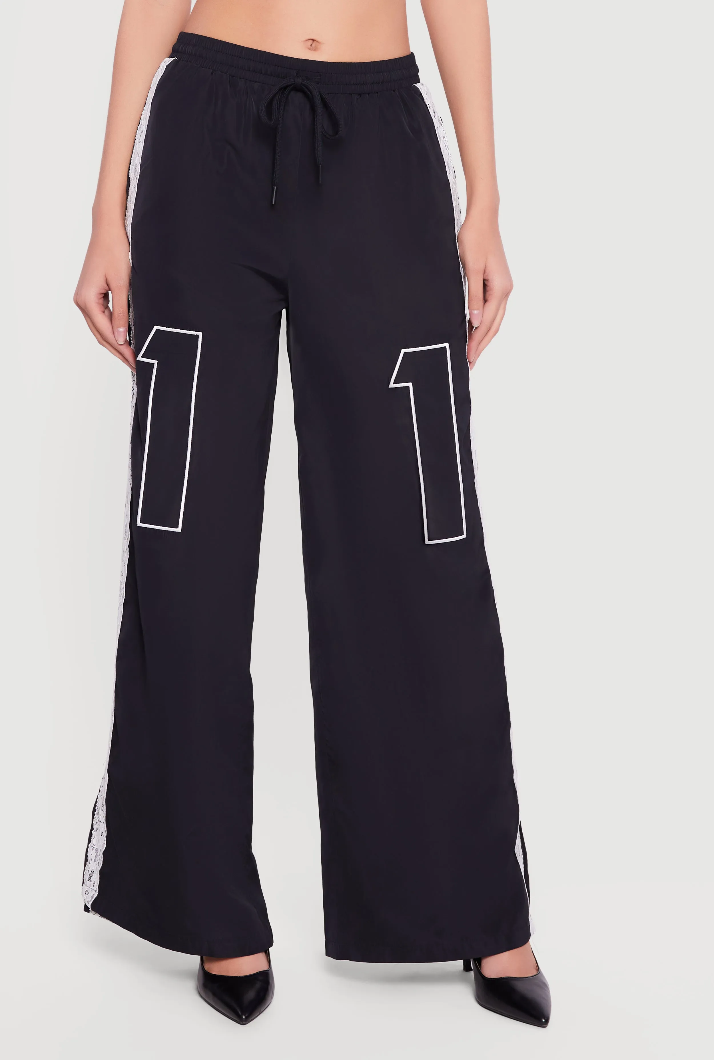 Drawstring Waist Lace Detail Graphic Wide Leg Pants sold by Rainbow product image thumbnail 3