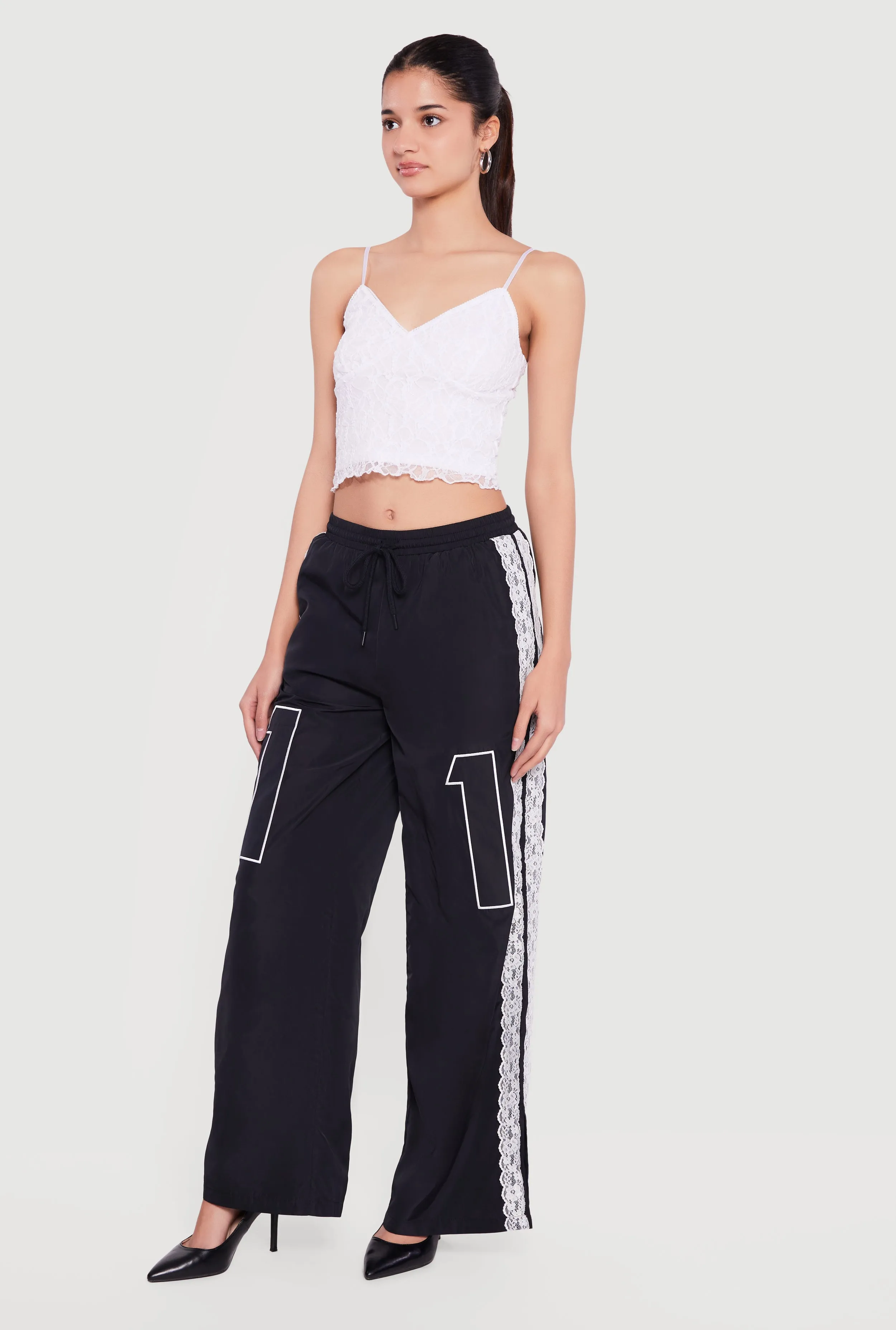 Drawstring Waist Lace Detail Graphic Wide Leg Pants sold by Rainbow product image thumbnail 2