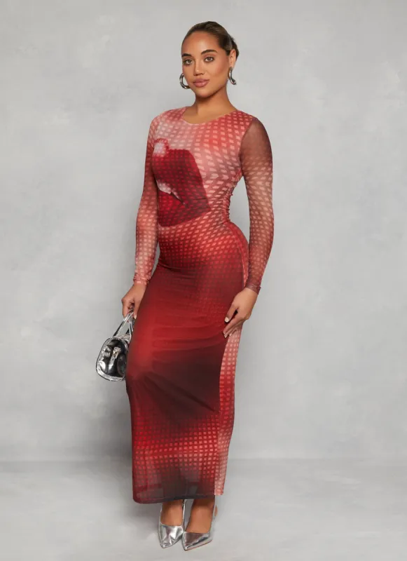 Almost Famous Mesh Lip Graphic Maxi Dress sold by Rainbow