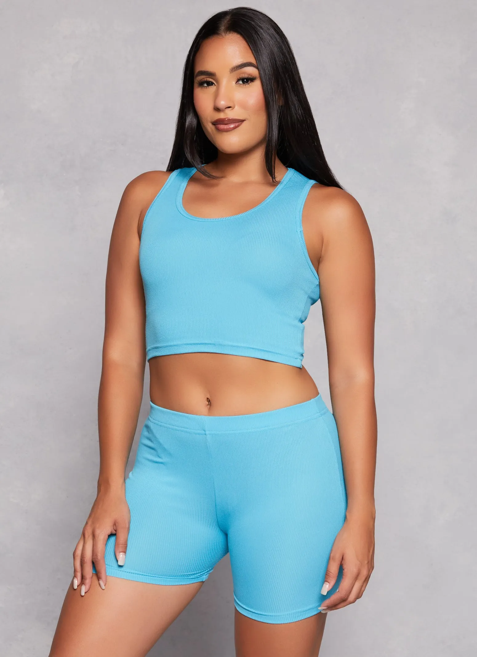 Rib Knit Cropped Pajama Tank Top and Shorts with Robe sold by Rainbow product image thumbnail 3