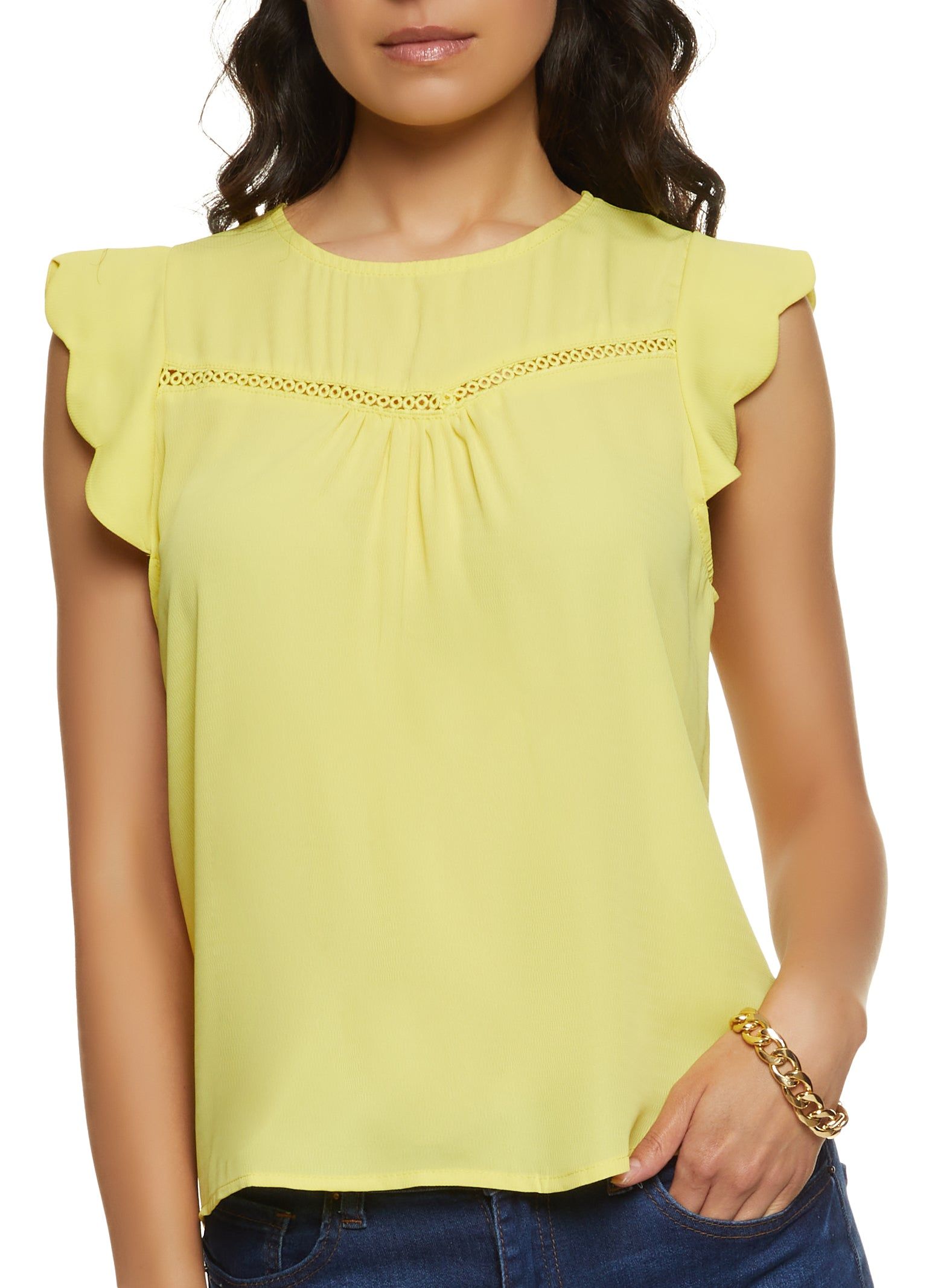 Crochet Detail Scalloped Sleeve Blouse sold by Rainbow