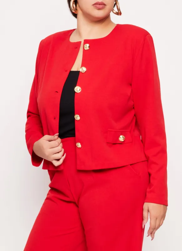 Plus Size Crepe Knit Button Front Blazer sold by Rainbow