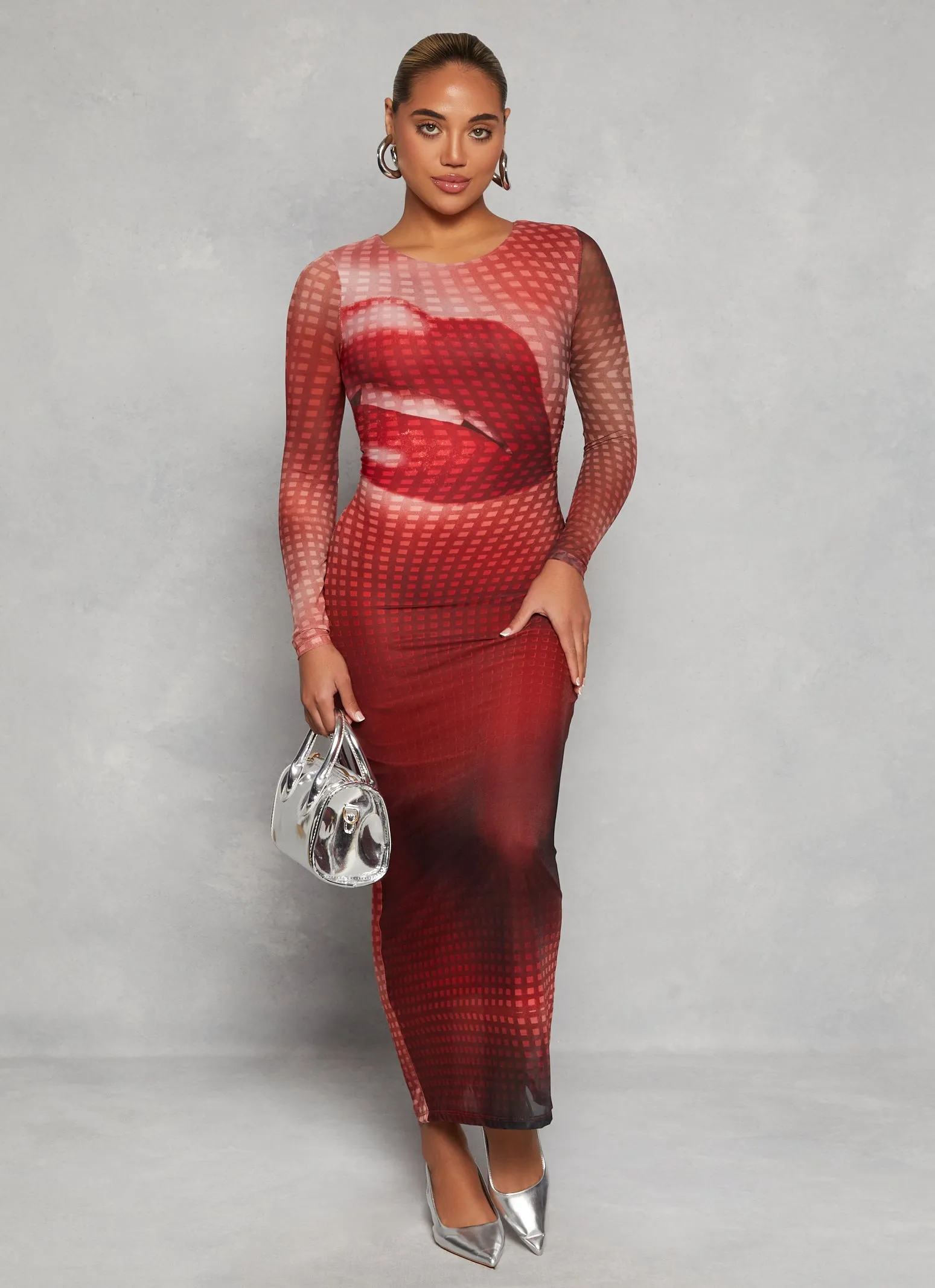 Almost Famous Mesh Lip Graphic Maxi Dress sold by Rainbow product image thumbnail 2