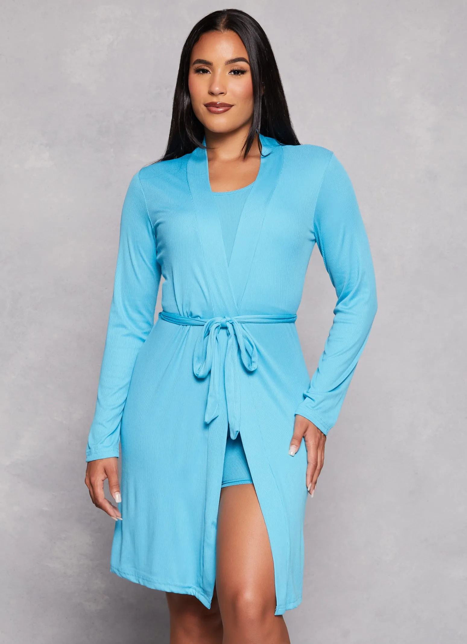 Rib Knit Cropped Pajama Tank Top and Shorts with Robe sold by Rainbow