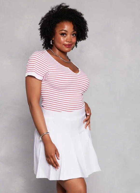 Plus Size Seamless Striped Notch Neck Tee sold by Rainbow