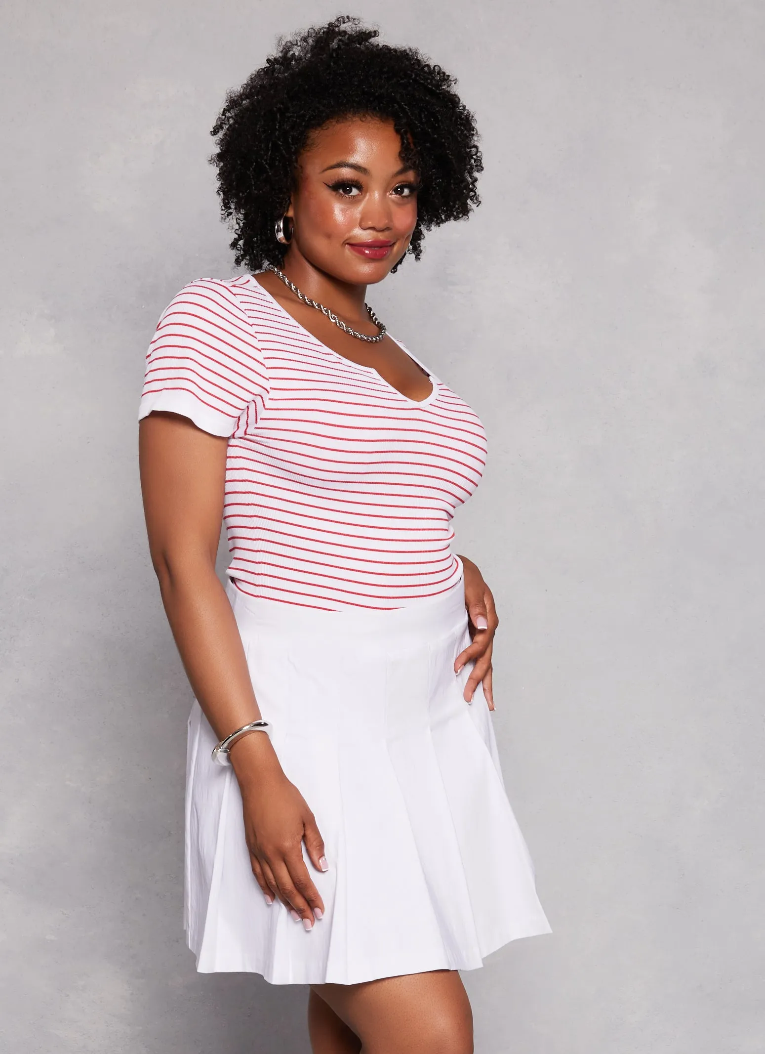 Plus Size Seamless Striped Notch Neck Tee sold by Rainbow