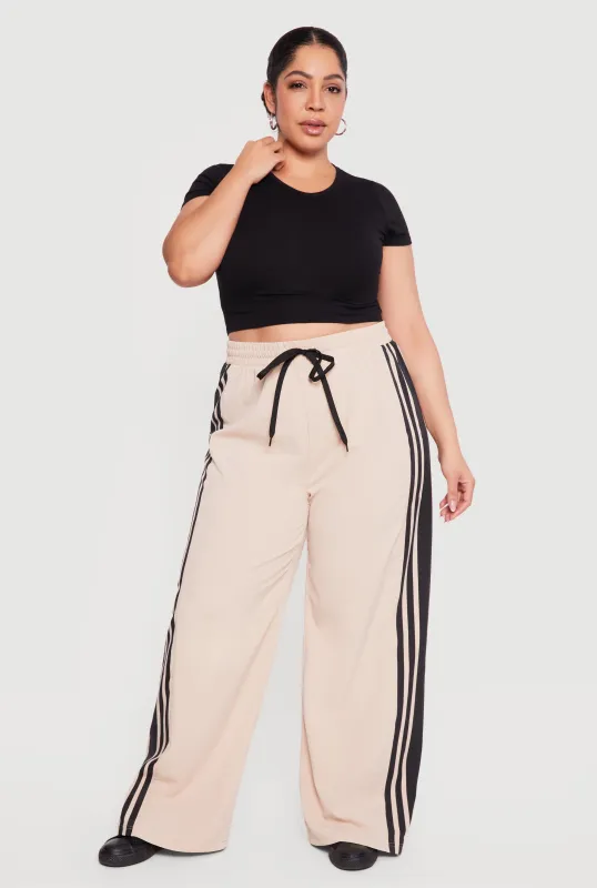 Plus Size Side Stripe Drawstring Waist Track Pants made by Rainbow