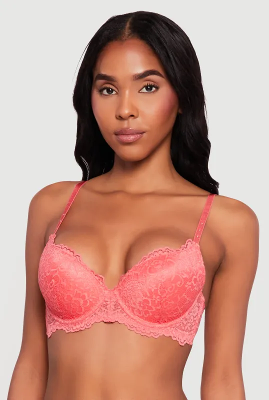 Scalloped Hem Floral Lace Plunge Bra sold by Rainbow