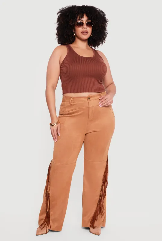 Plus Size High Waisted Faux Suede Pants made by Rainbow