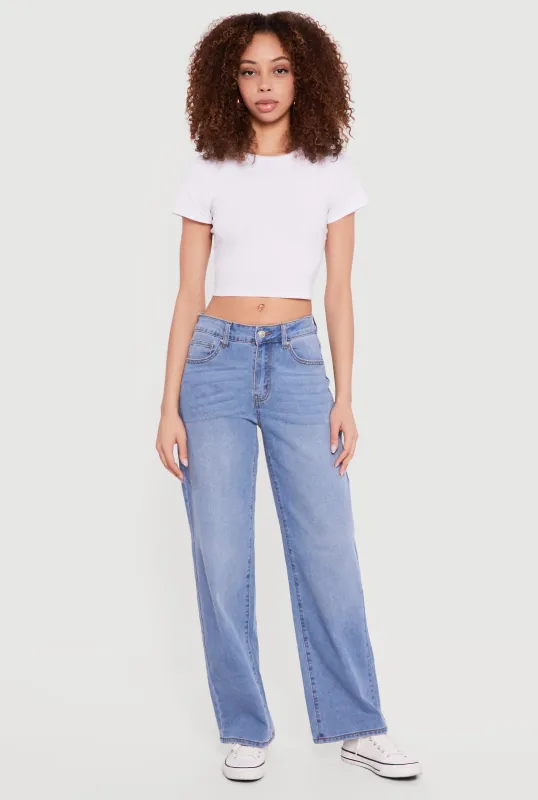 Low Rise Whiskered Wide Leg Jeans sold by Rainbow