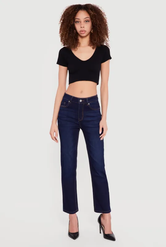 High Waisted Whiskered Straight Leg Jeans sold by Rainbow