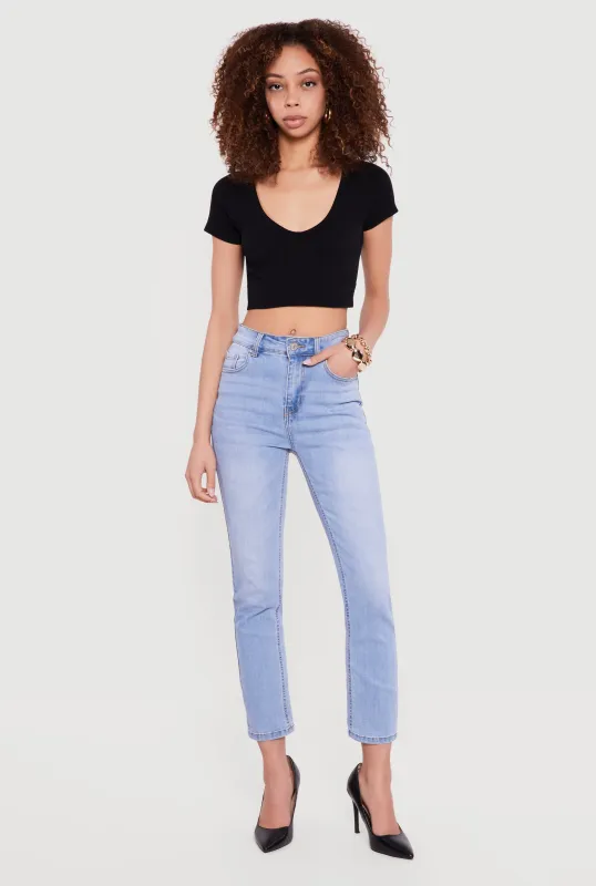 High Waisted Whiskered Straight Leg Jeans sold by Rainbow