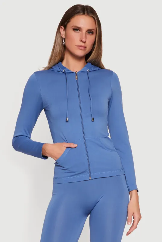 Drawstring Hooded Zip Front Track Jacket made by Rainbow