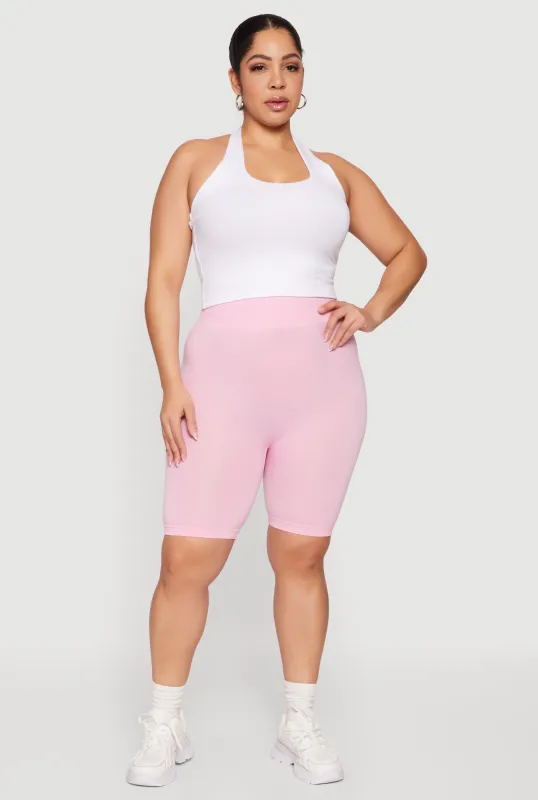 Plus Size Seamless Waffle Knit Waist Bike Shorts sold by Rainbow
