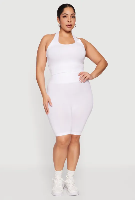 Plus Size Seamless Waffle Knit Waist Bike Shorts sold by Rainbow